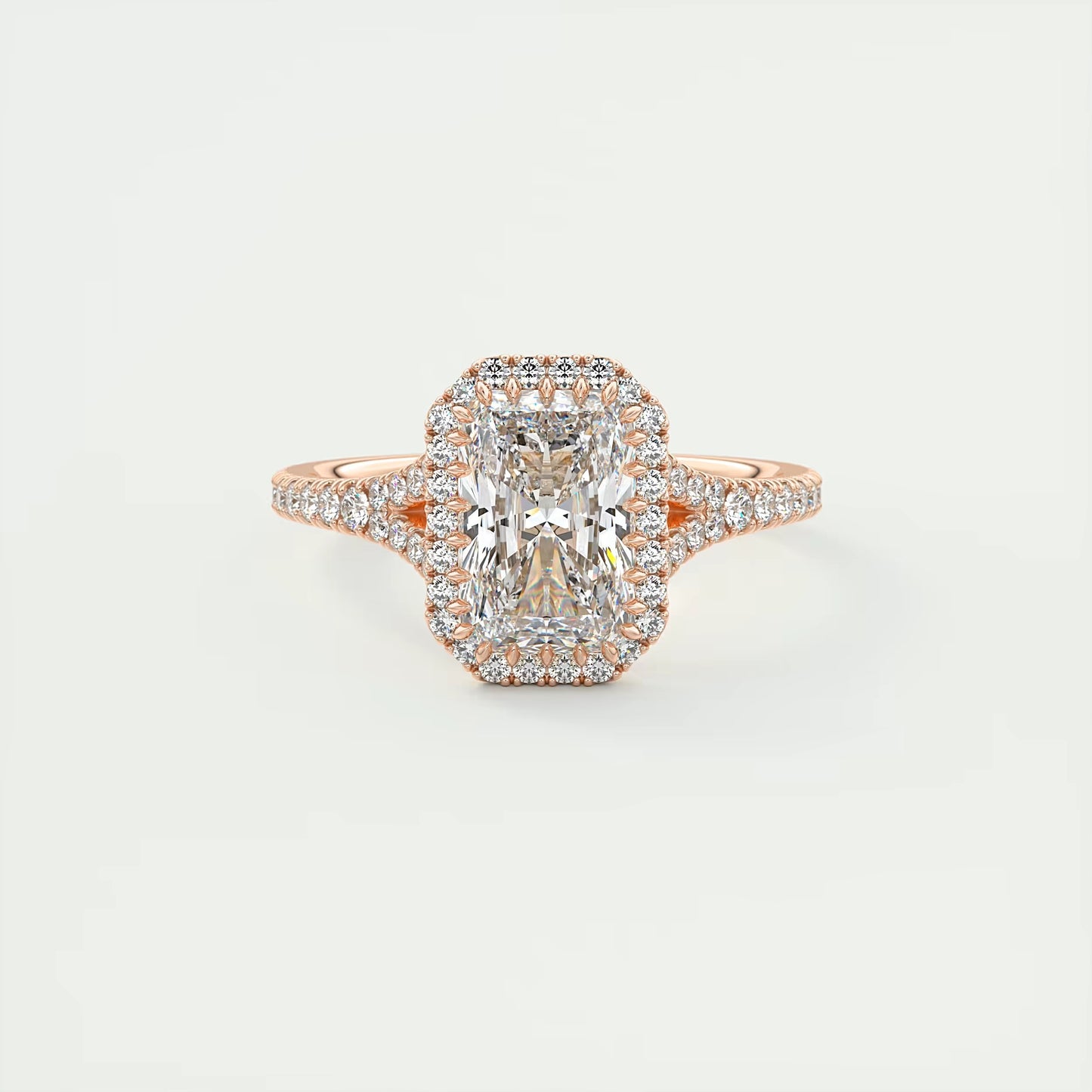 2.70 Ct The French Halo Radiant Cut Diamond with Miniature Prongs Ring