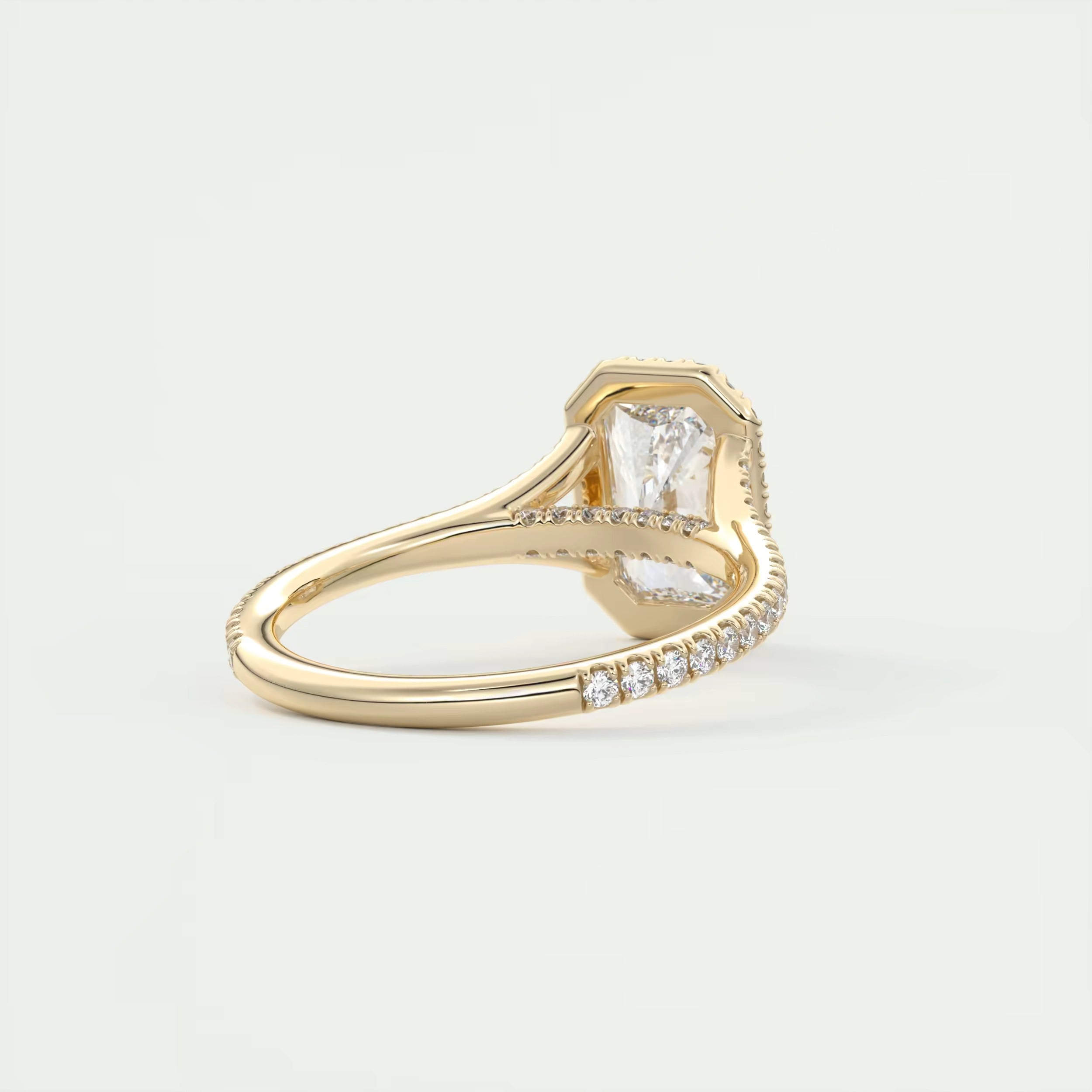 2.70 Ct The French Halo Center Stone Radiant & Side stone Round Cut Diamond Ring