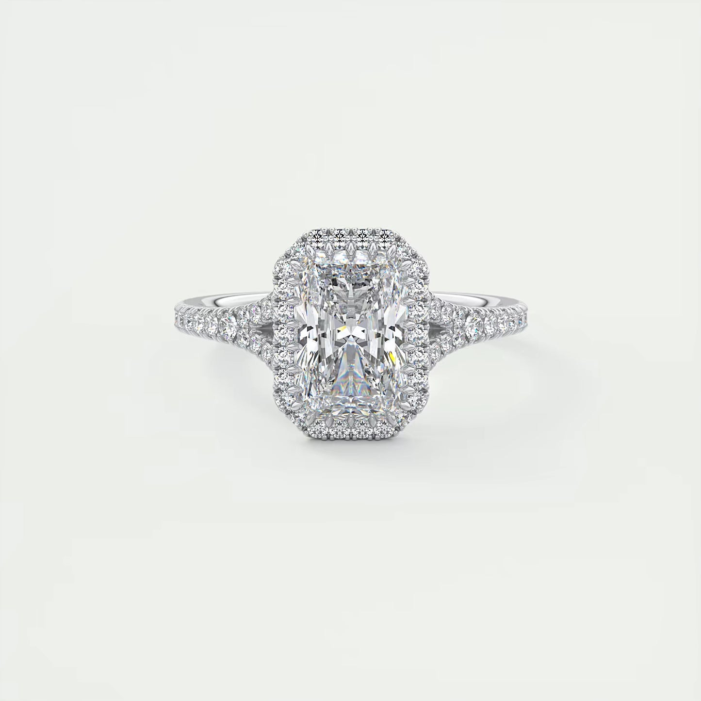 2.70 Ct The French Halo Radiant Cut Diamond with Miniature Prongs Ring