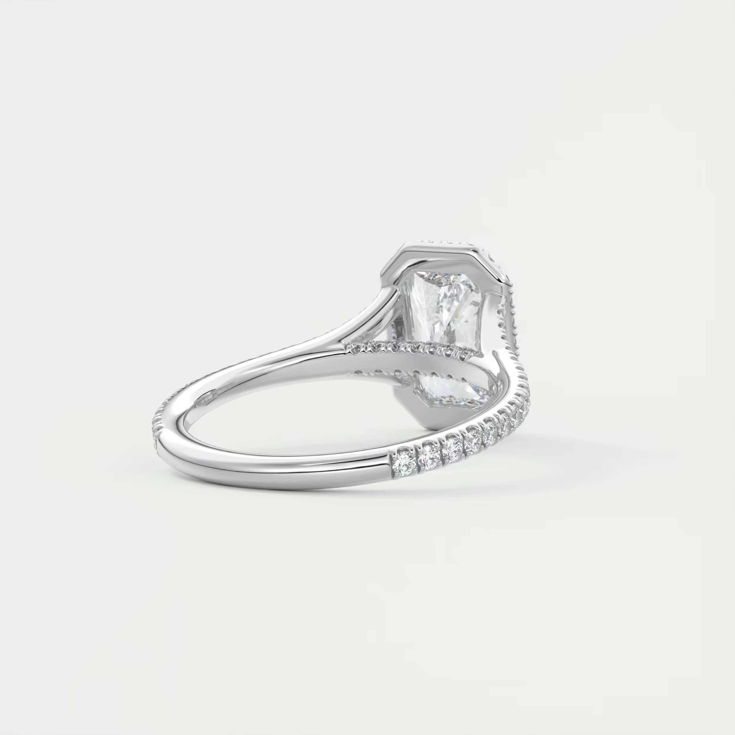 2.70 Ct The French Halo Center Stone Radiant & Side stone Round Cut Diamond Ring