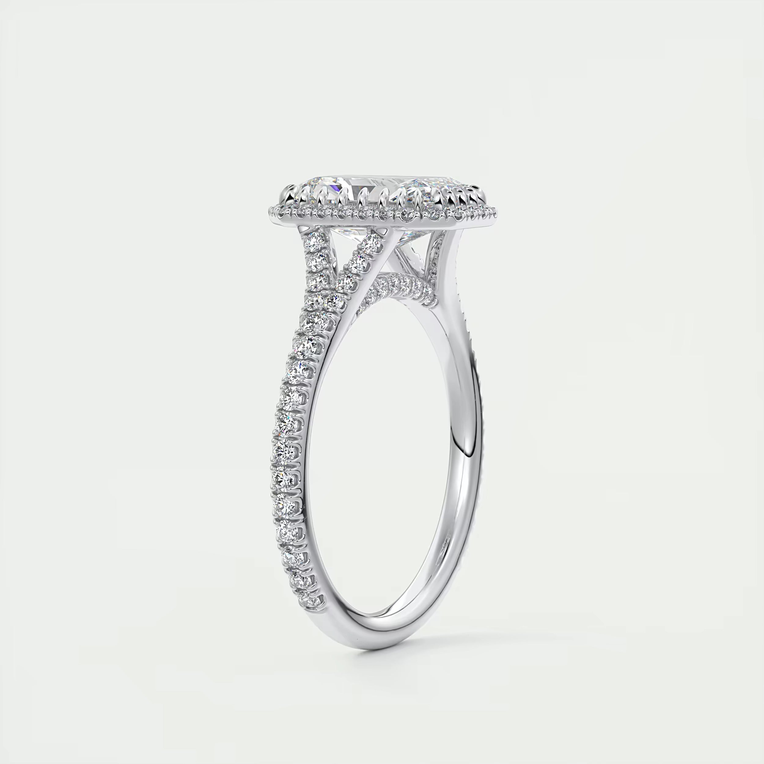 2.70 Ct The French Halo Center Stone Radiant & Side stone Round Cut Diamond Ring