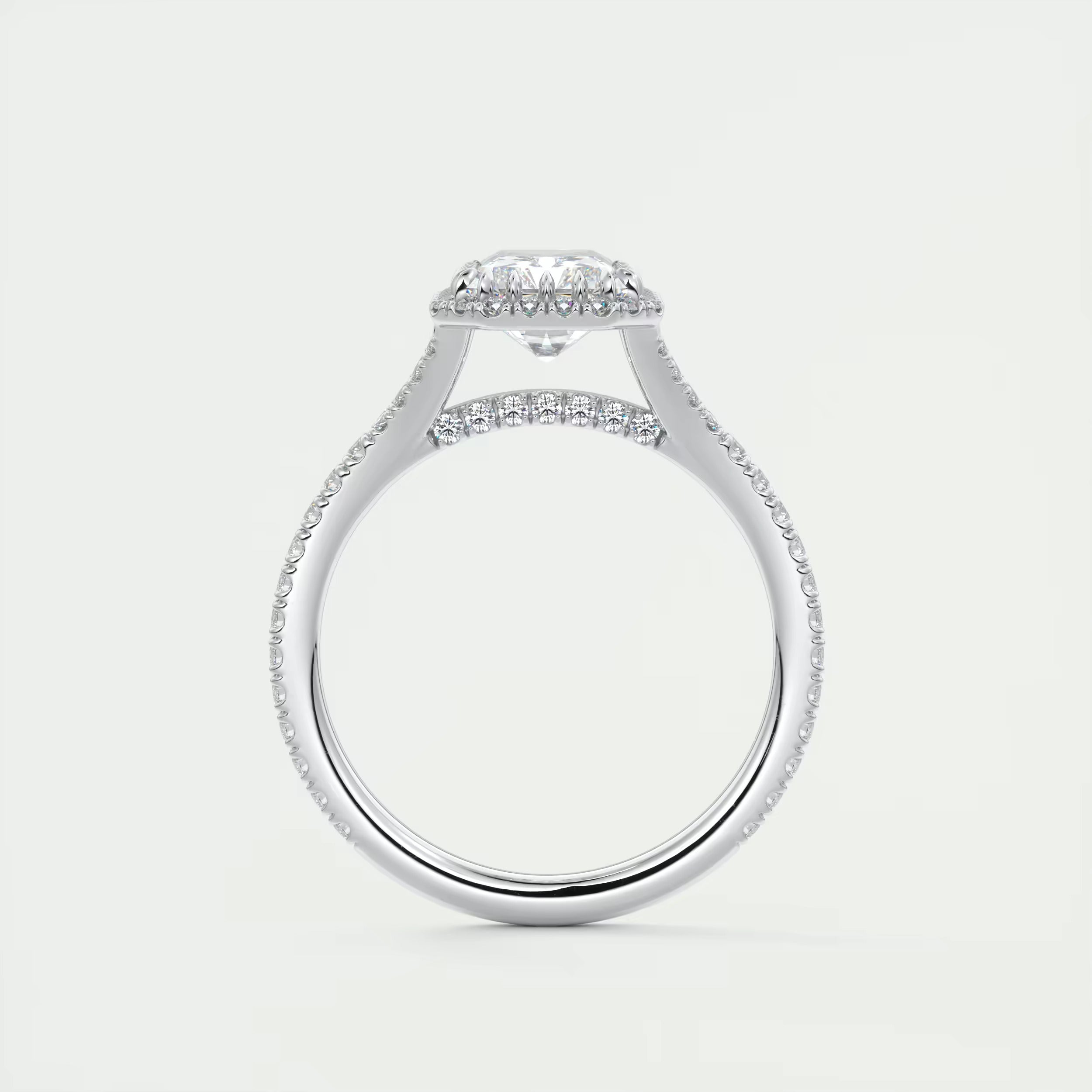 2.70 Ct The French Halo Center Stone Radiant & Side stone Round Cut Diamond Ring