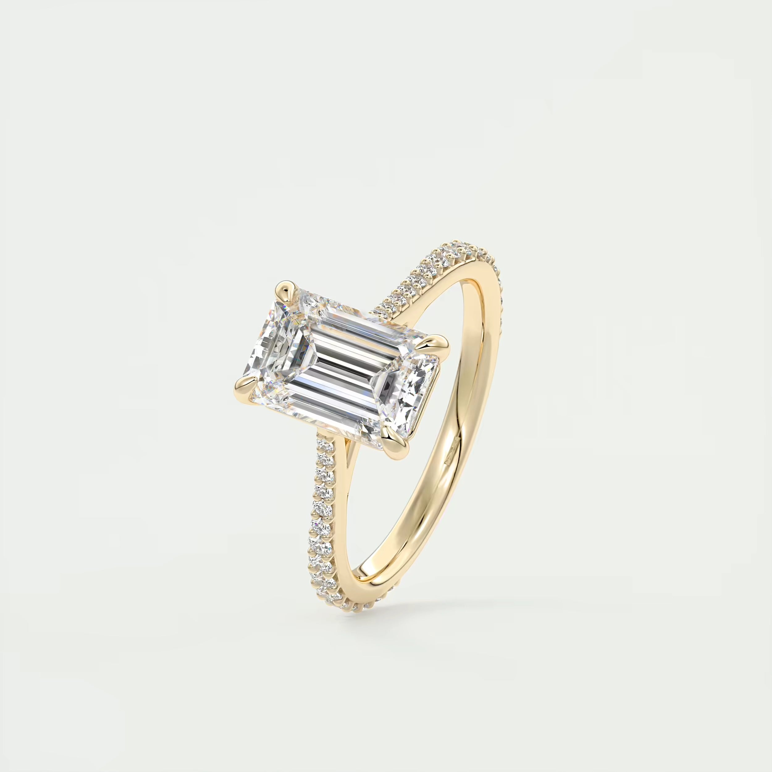 2.25 Ct The Cathedral Pavé Center Stone Emerald Solitaire Ring Engagement Ring