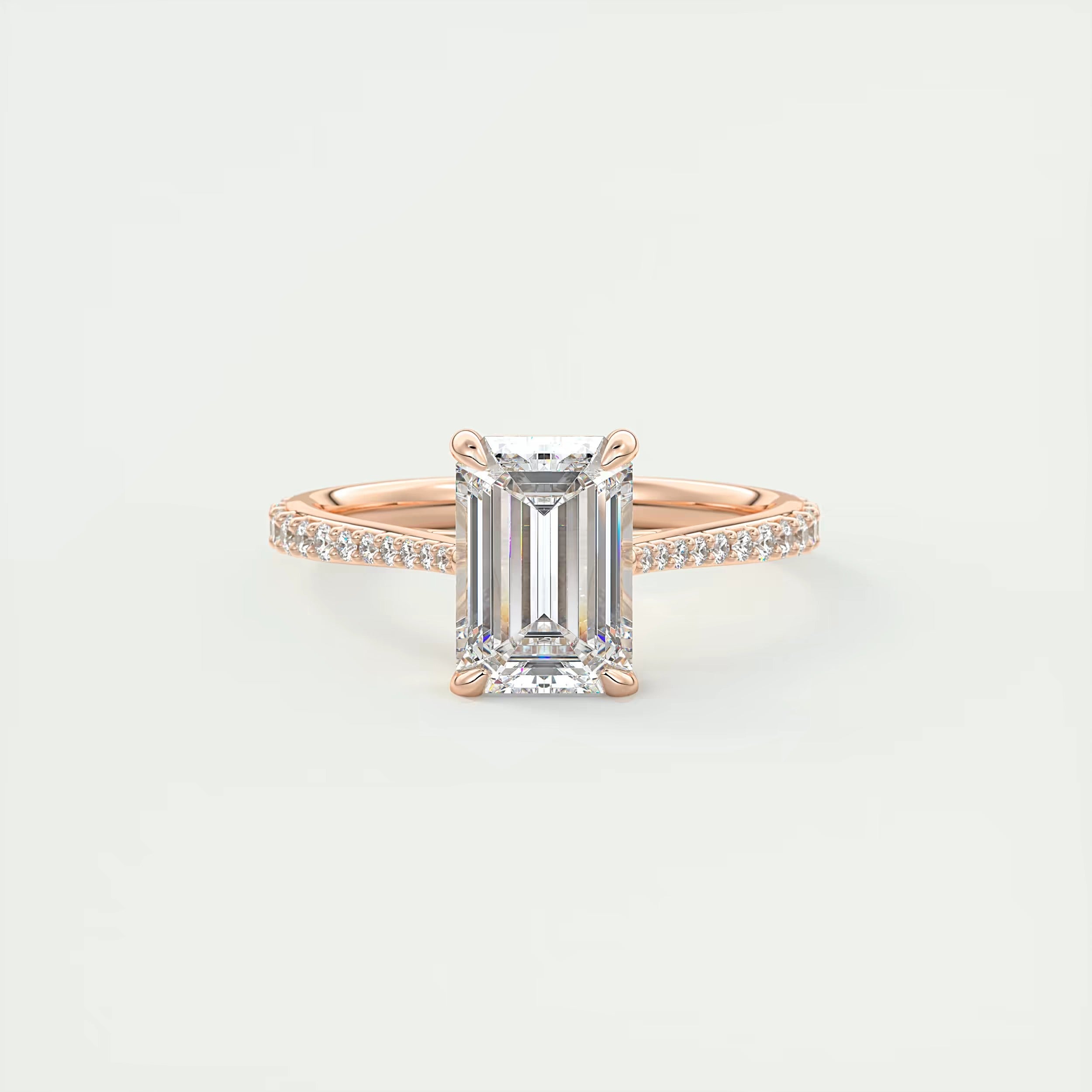 2.25 Ct The Cathedral Pavé Center Stone Emerald Solitaire Ring Engagement Ring