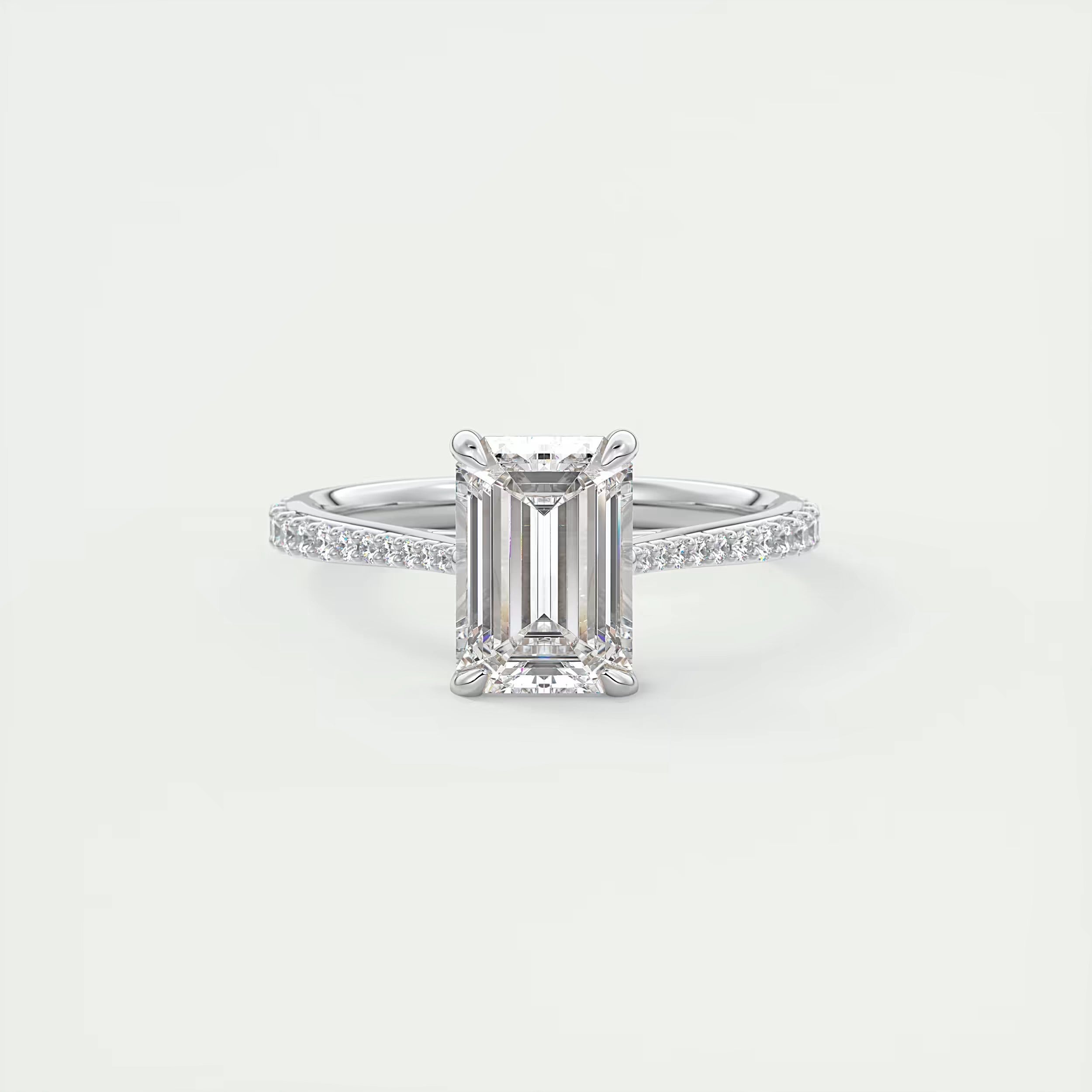 2.25 Ct The Cathedral Pavé Center Stone Emerald Solitaire Ring Engagement Ring