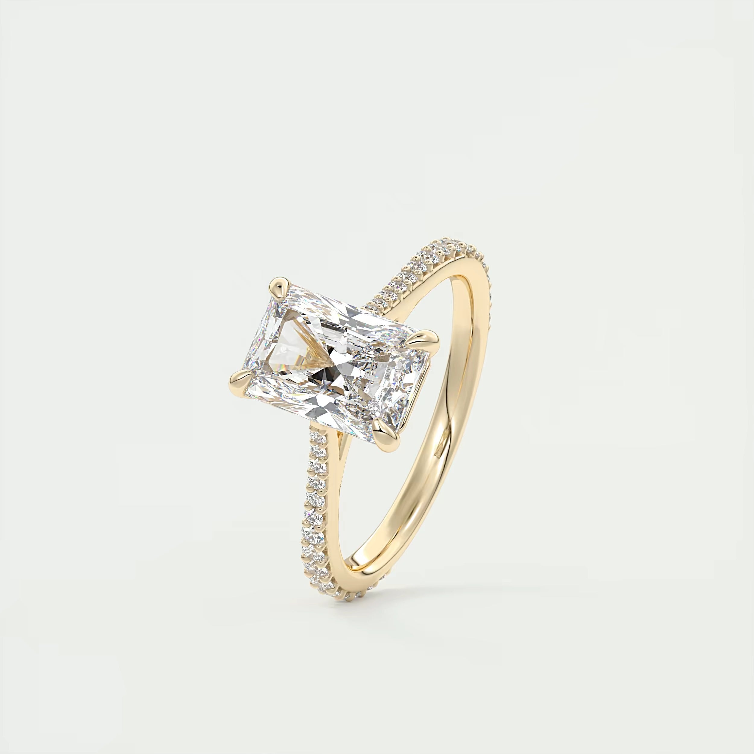 2.25 Ct The Cathedral Pavé Center Stone Radiant Solitaire Ring Engagement Ring
