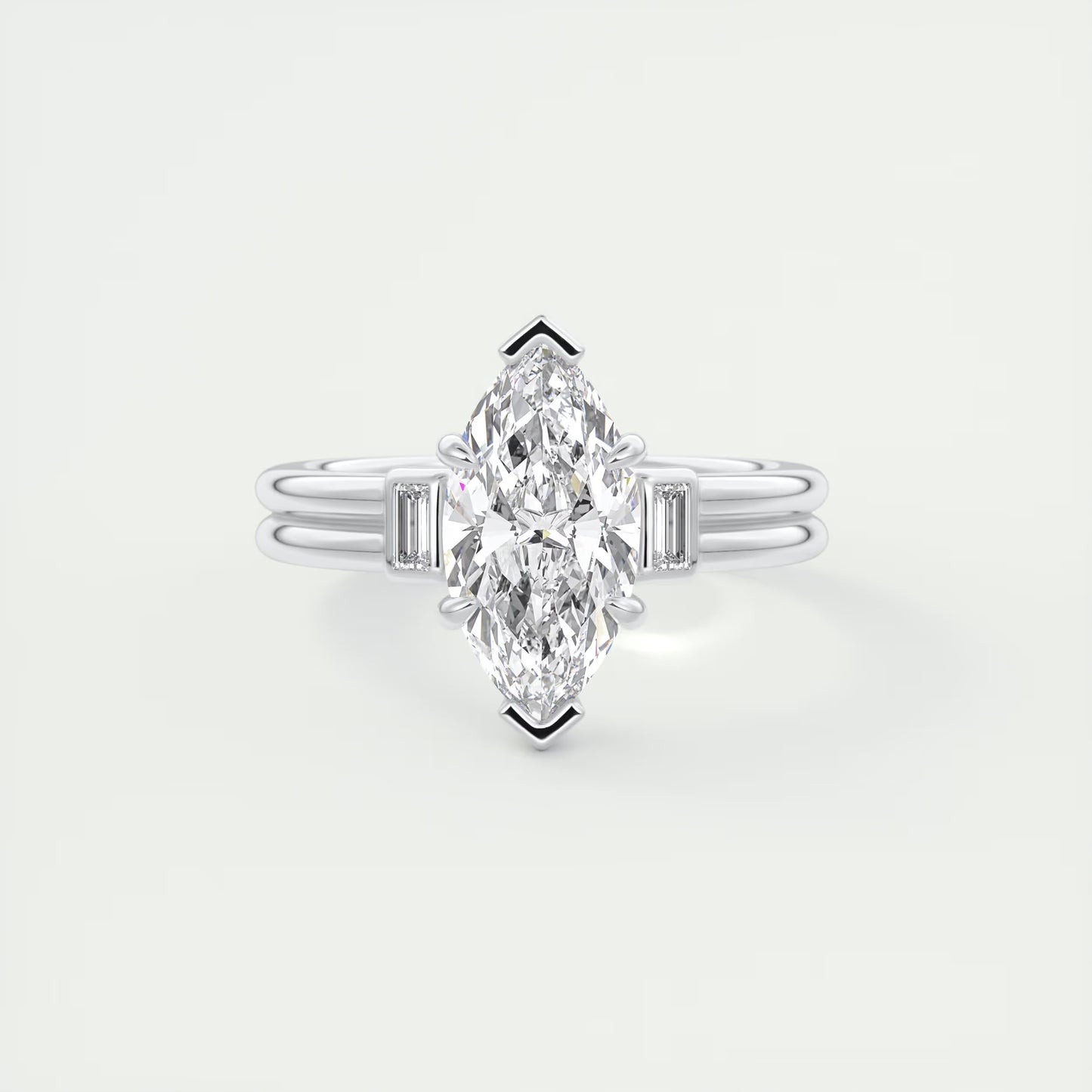 2.10 CtThe Double Stack Marquise & Baguettes - Three Stone Engagement Rings