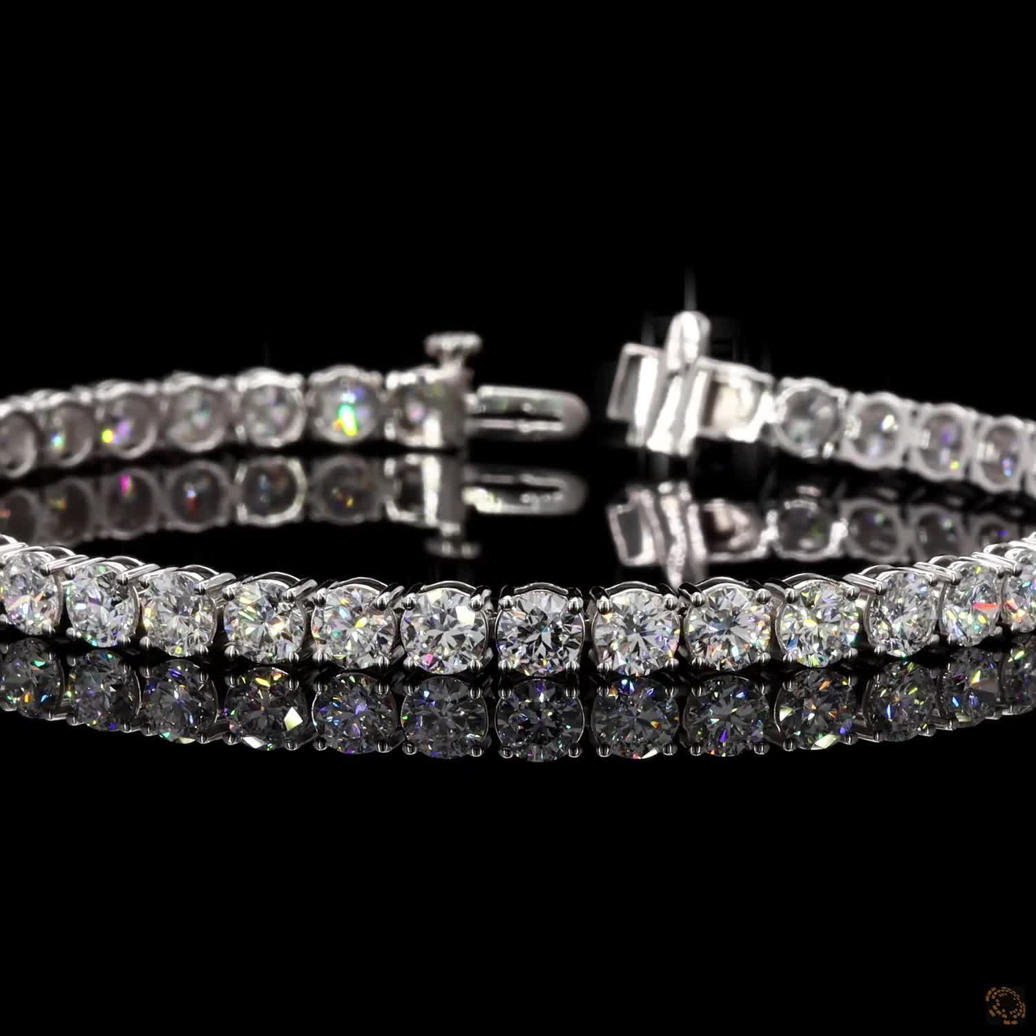 9.92 Ct 14K White Gold Graduated Round Tennis Bracelet with Double Latch Box Clasp