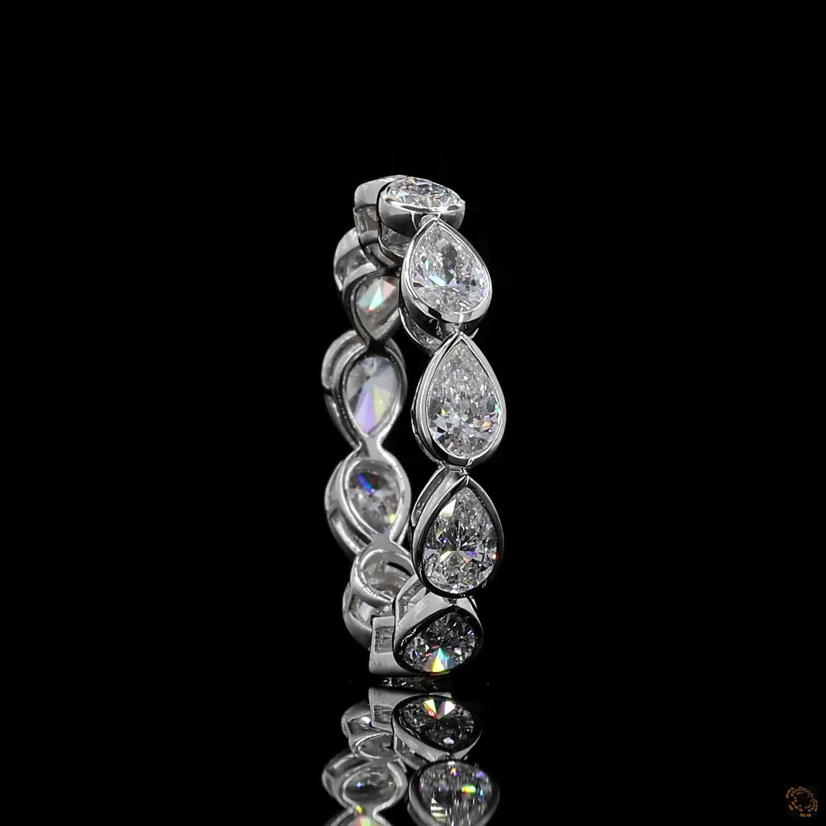 2.72 Ct Full Pear Diamond Eternity Band | Modern Bezel Set Teardrop Diamond Engagement Ring for Women