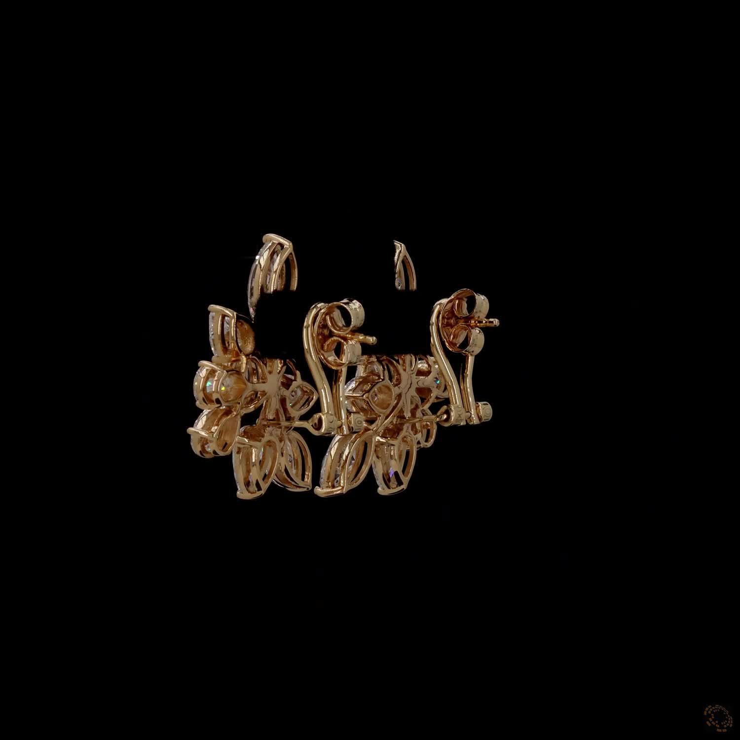 8.02 Ct 14K Yellow Gold Marquise & Pear Botanical Ear Climber Earrings