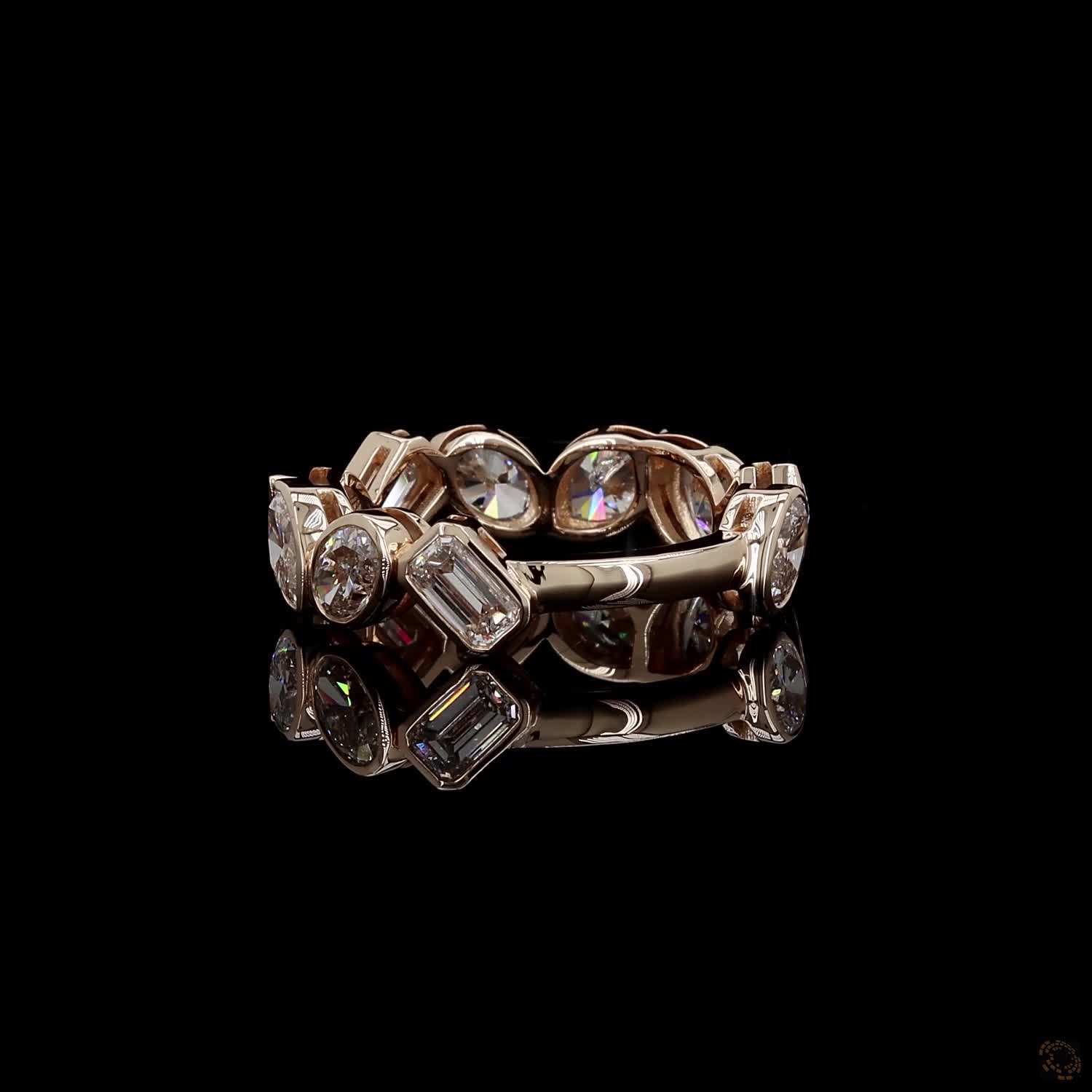 3.38 Ct East West Bezel Diamond Band, Diagonal Mixed Cut Eternity Ring, East West Multi Shape Diamond Band, Angled Bezel Cut Diamond Band, Confetti Bezel Eternity Ring
