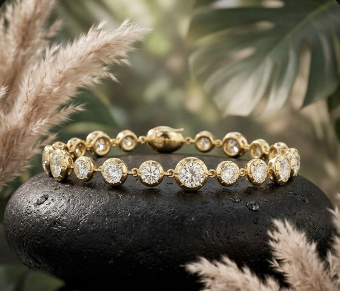 9.40 Ct 14K Yellow Gold Graduated Bezel Set Round Diamond Tennis Bracelet