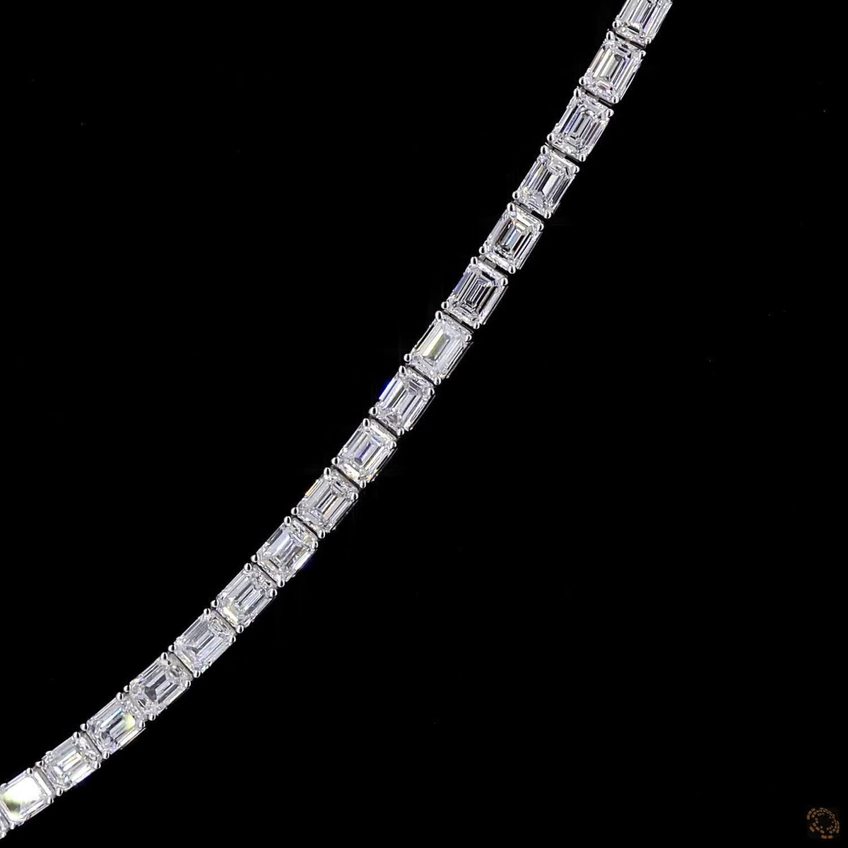 18.02 Ct East-West Emerald Cut Diamond Tennis Necklace in White Gold