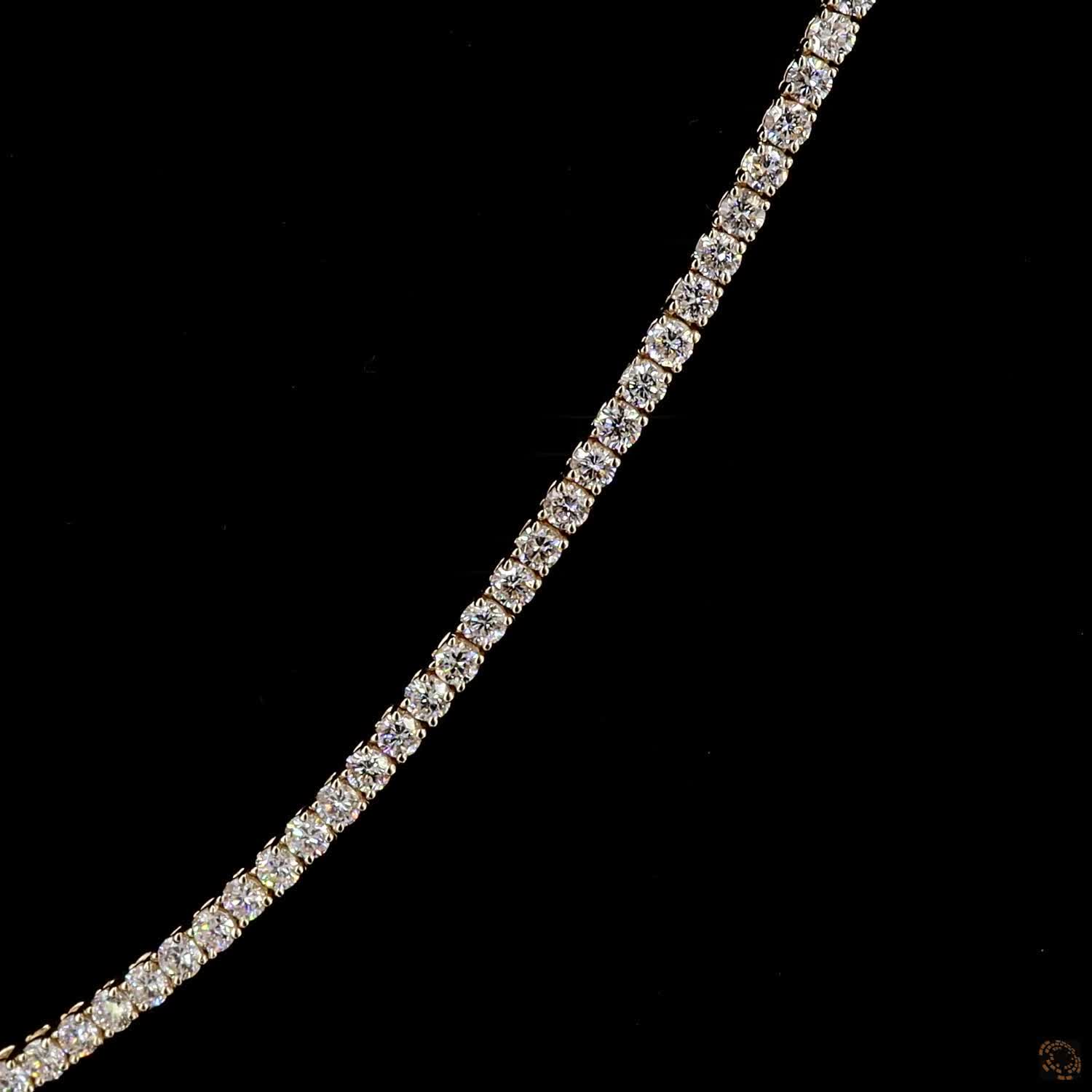 7.07 Ct Minimalist Single Row Graduated Round Diamond Yellow Gold Statement Chain