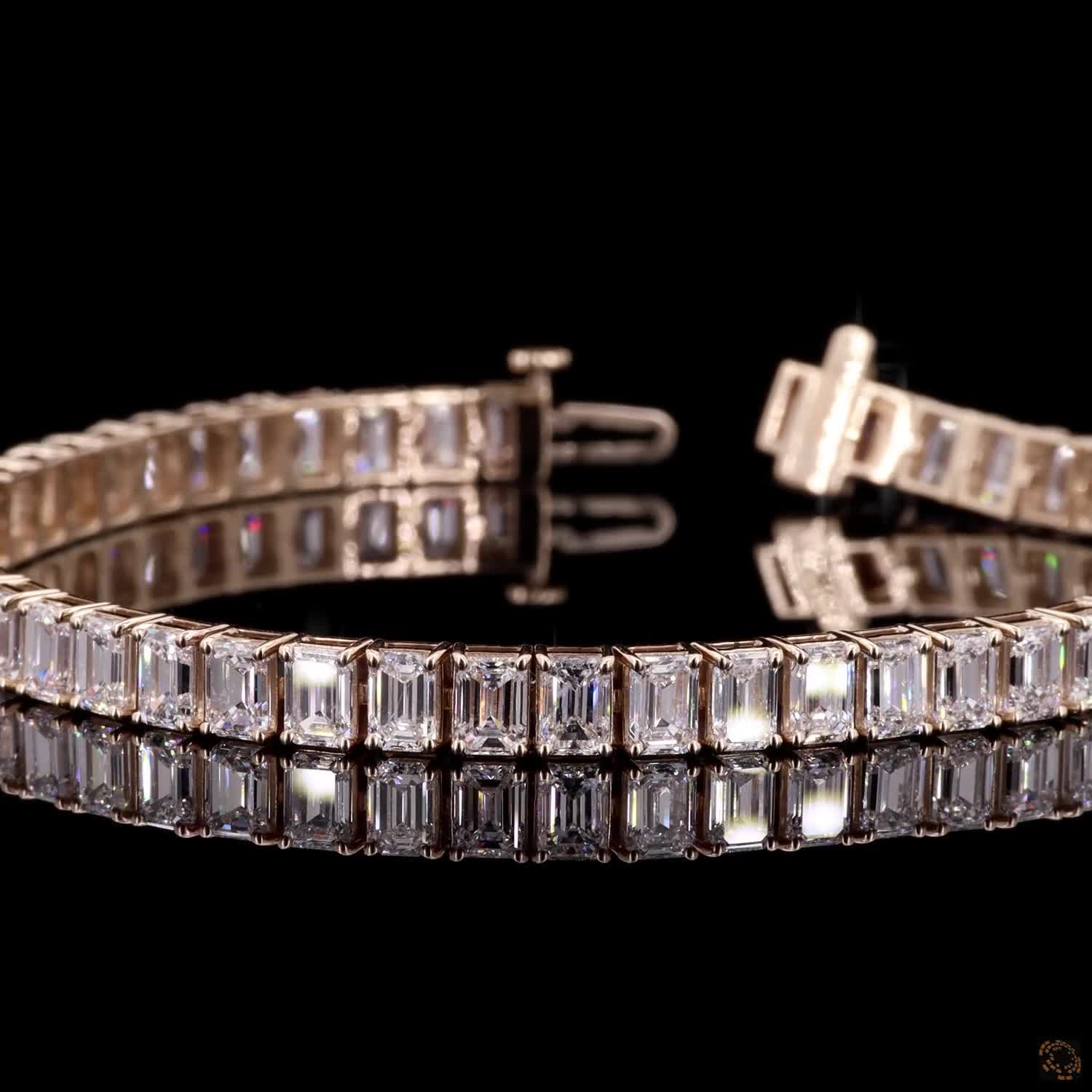 12.95 Ct Yellow Gold Emerald Cut Diamond Tennis Bracelet, Solid Gold Step Cut Eternity Bracelet, Modern Bridal & Anniversary Jewelry