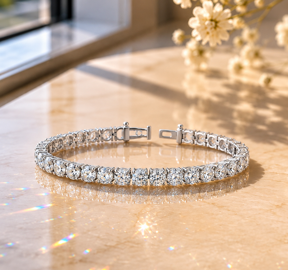 14.17 Ct White Gold Diamond Tennis Bracelet – Round Brilliant Cut Luxury Bracelet for Women