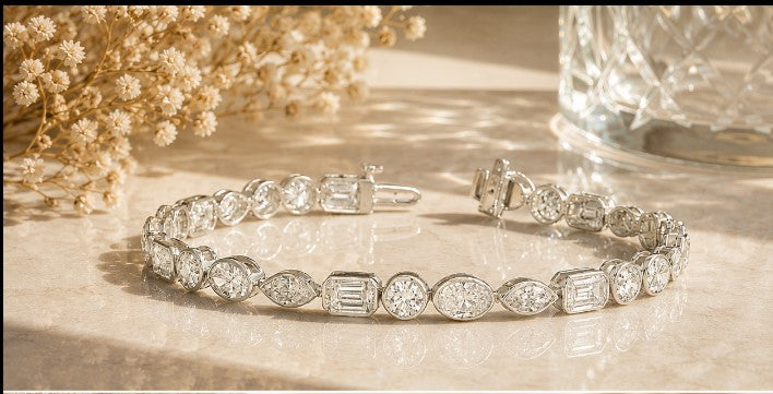 9.35 Ct Luxury Mixed Shape Diamond Tennis Bracelet | Lab Grown Diamonds | White Gold Bracelet