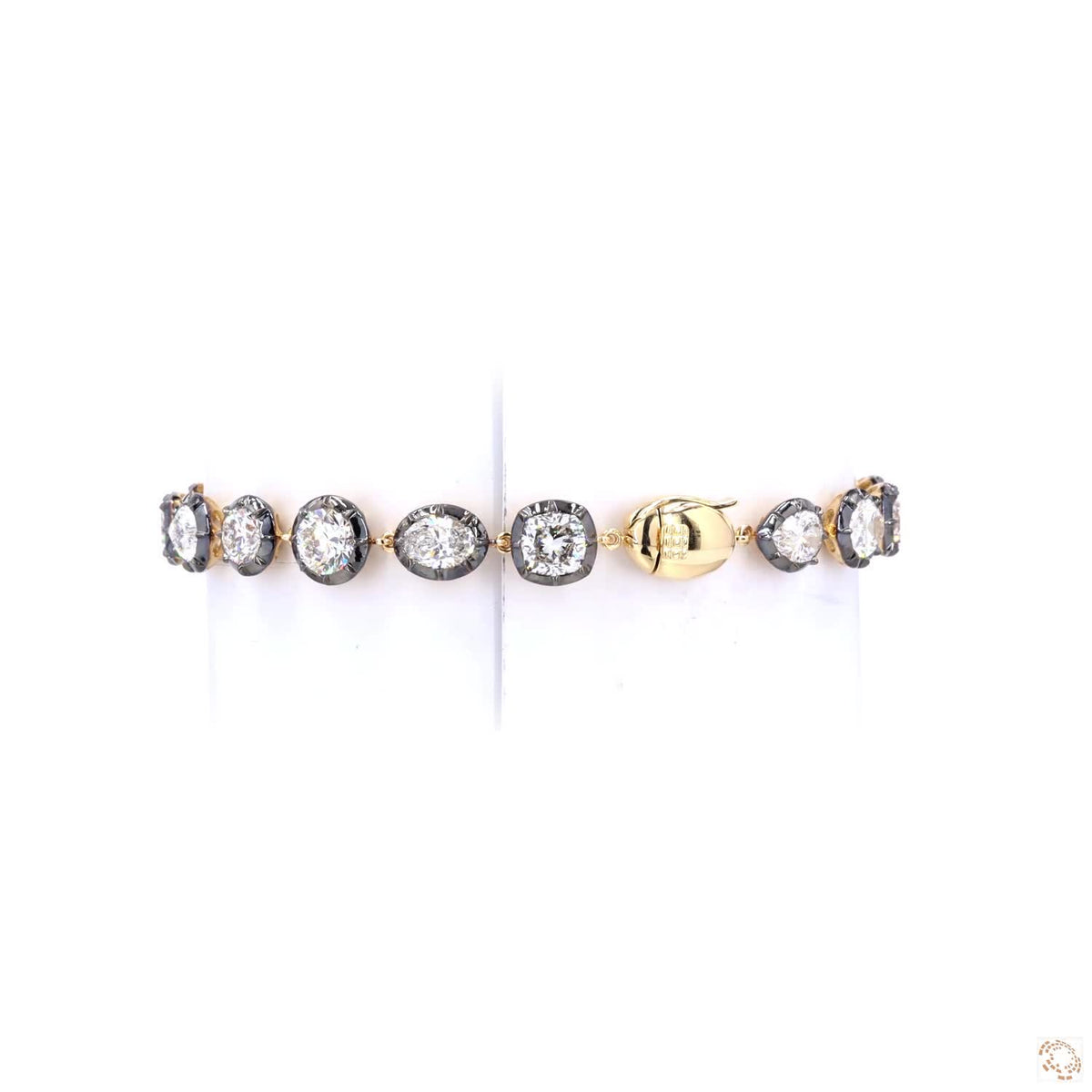 11.59 Ct Multi-Shape Diamond Bezel Tennis Bracelet in Two-Tone 14K Yellow Gold & Black Rhodium