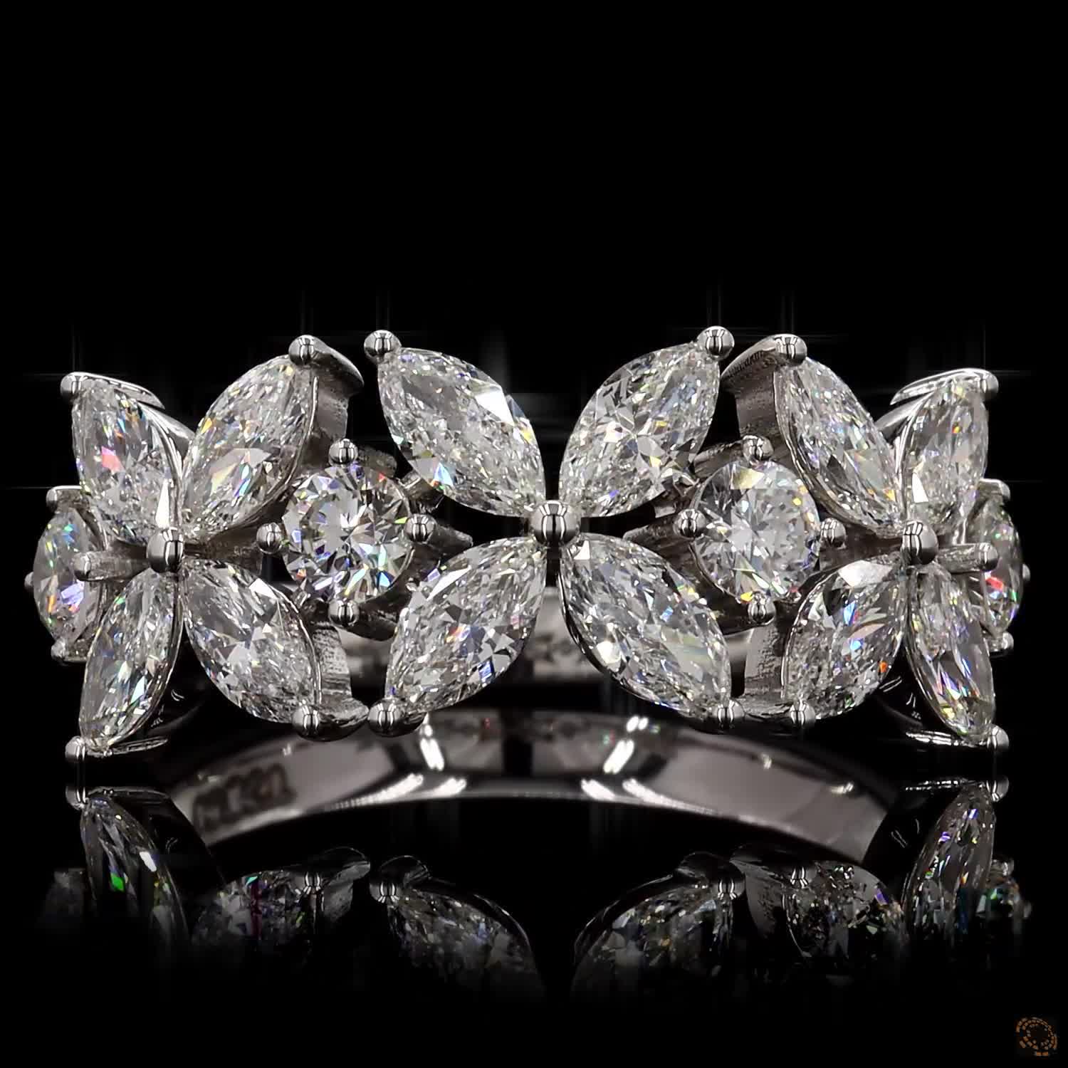 1.82 Cts Round And Marquise Diamond Flower Wedding Band