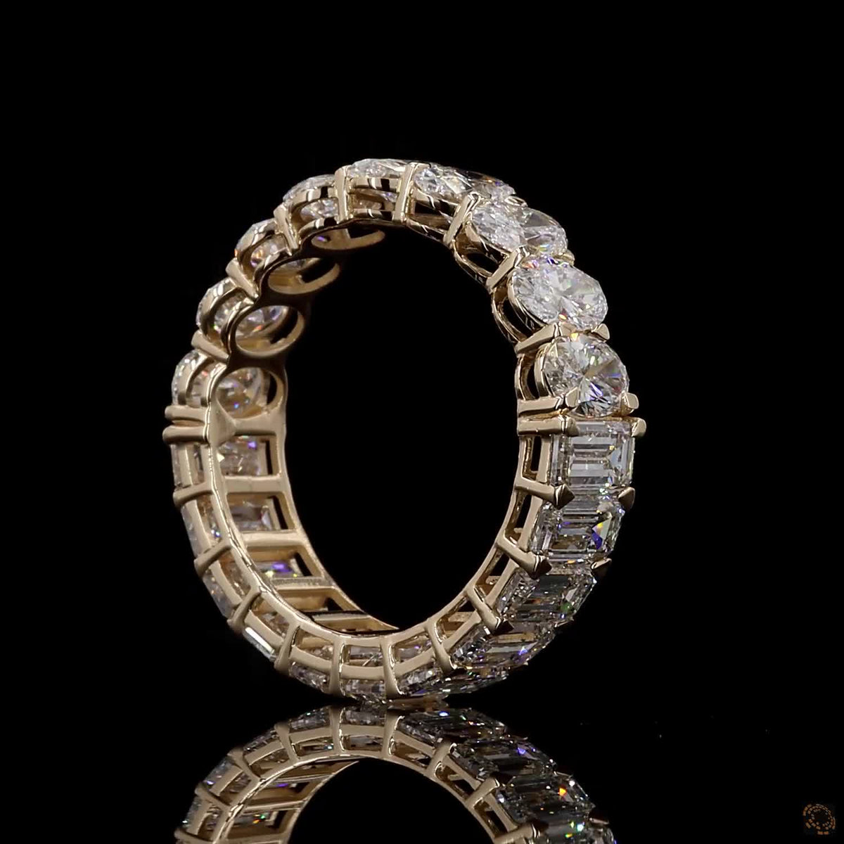 6.06 Ct Half Emerald Cut and Half Oval Cut Diamond Eternity Band in 14K Yellow Gold