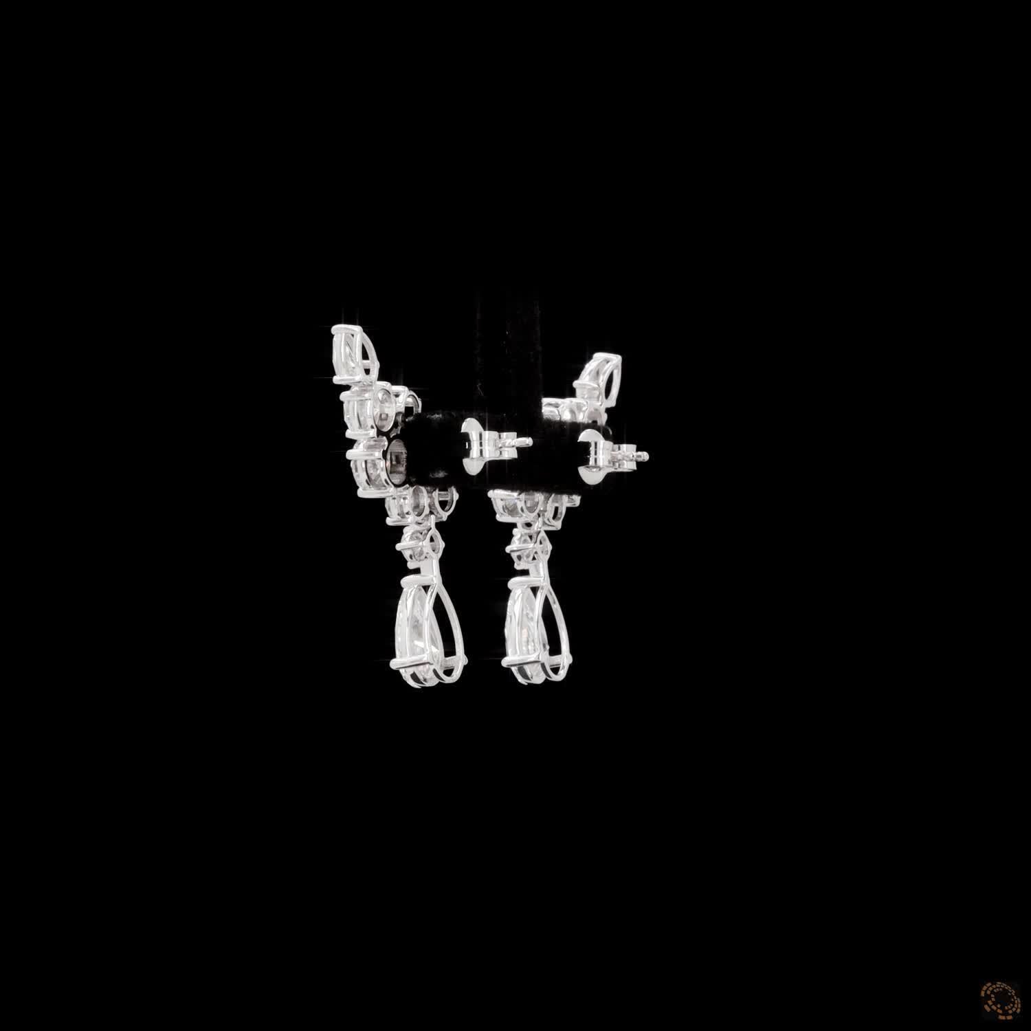 5.96 Ct Diamond Ear Climber Drop Earrings in White Gold | Mixed-Cut Cluster Ear Crawlers with Pear Drop