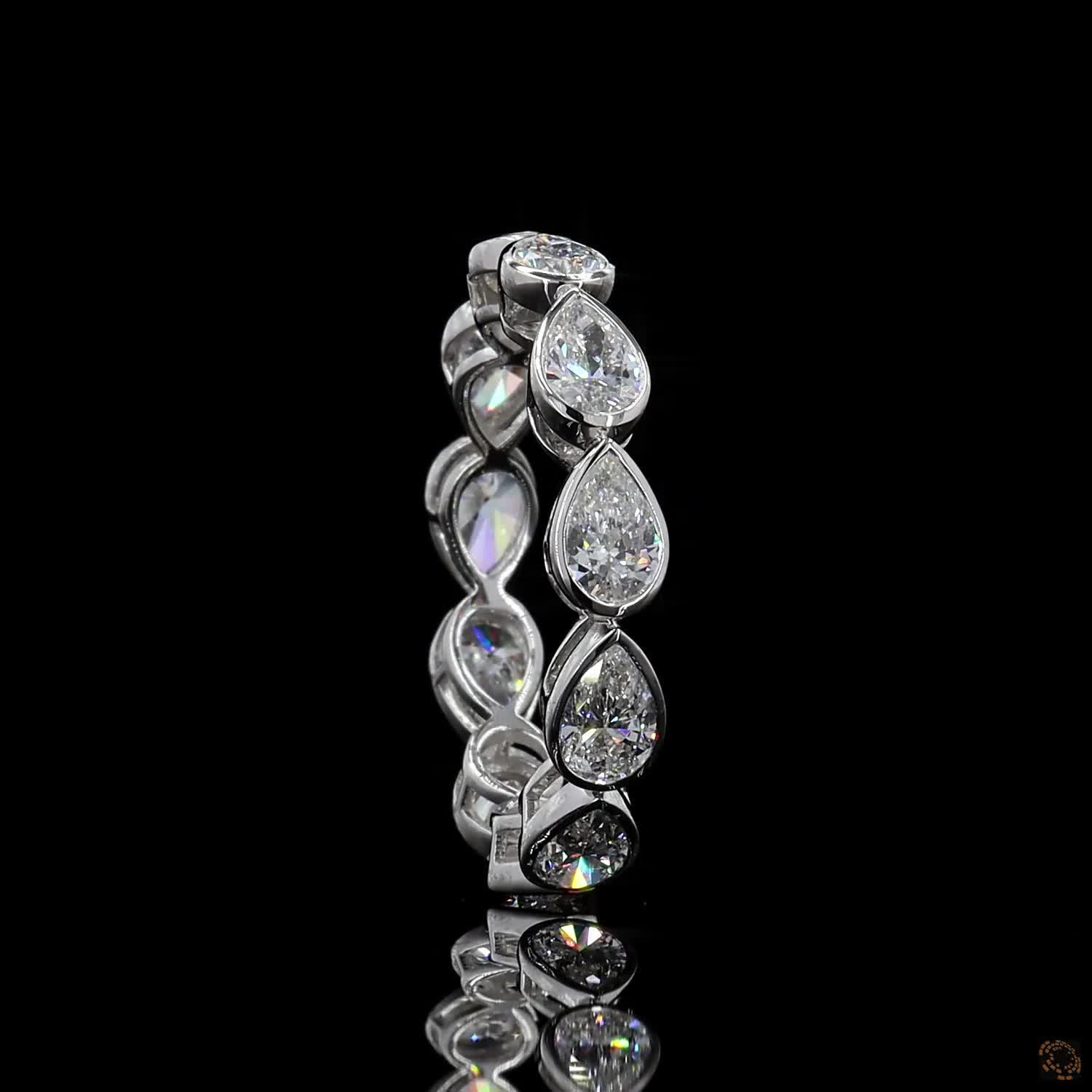 2.72 Ct Full Pear Diamond Eternity Band | Modern Bezel Set Teardrop Diamond Engagement Ring for Women