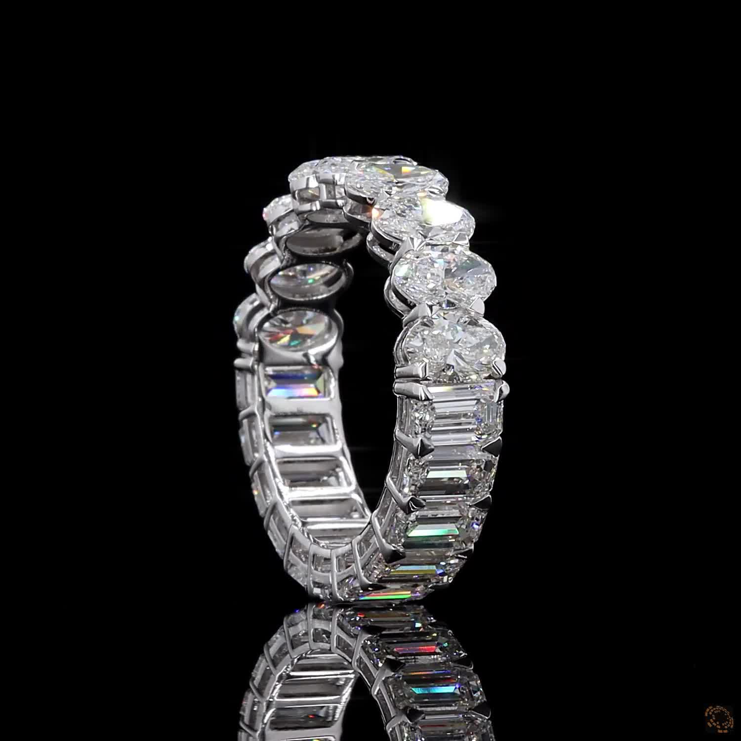 5.99 Ct Half Oval Half Emerald Cut Diamond Eternity Ring | Multi-Shape Wedding Band in 14K White Gold