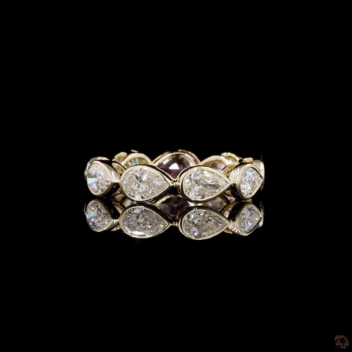 2.48 Ct Pear Diamond Bezel Eternity Band | Gold East-West Diamond & Pink Sapphire Ring