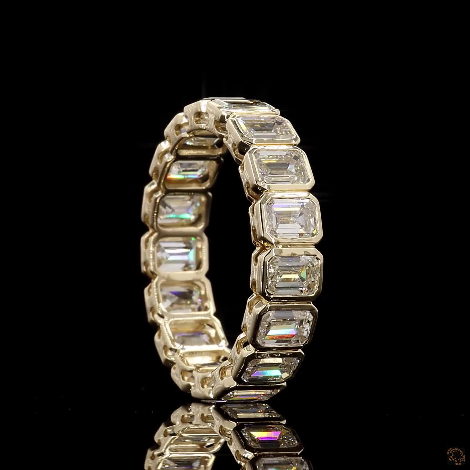 4.18 Ct Bezel-Set Emerald Cut Diamond Eternity Band in 14K Yellow Gold