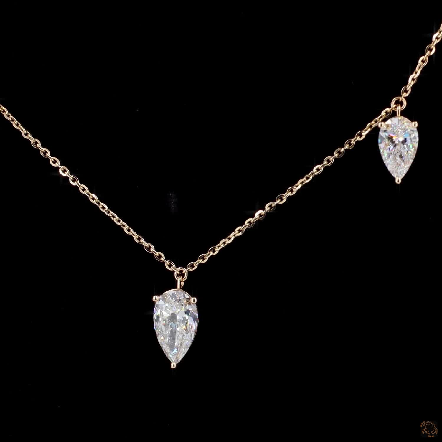 5.34 Ct Pear Cut Diamond Drop Station Choker Necklace in Rose Gold