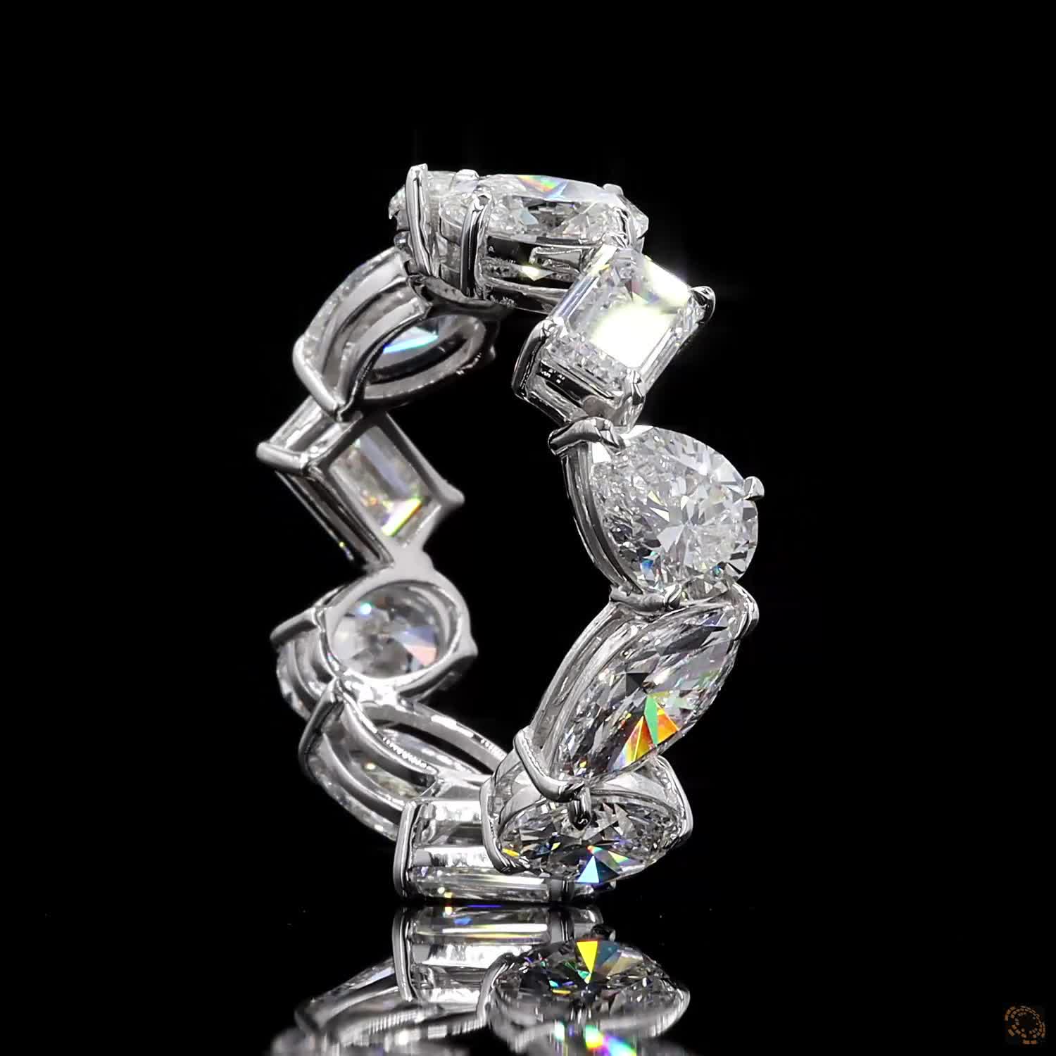7.14 Ct 14K White Gold Mixed-Cut Diamond Eternity Ring | Multi-Shape Prong Set Wedding Band