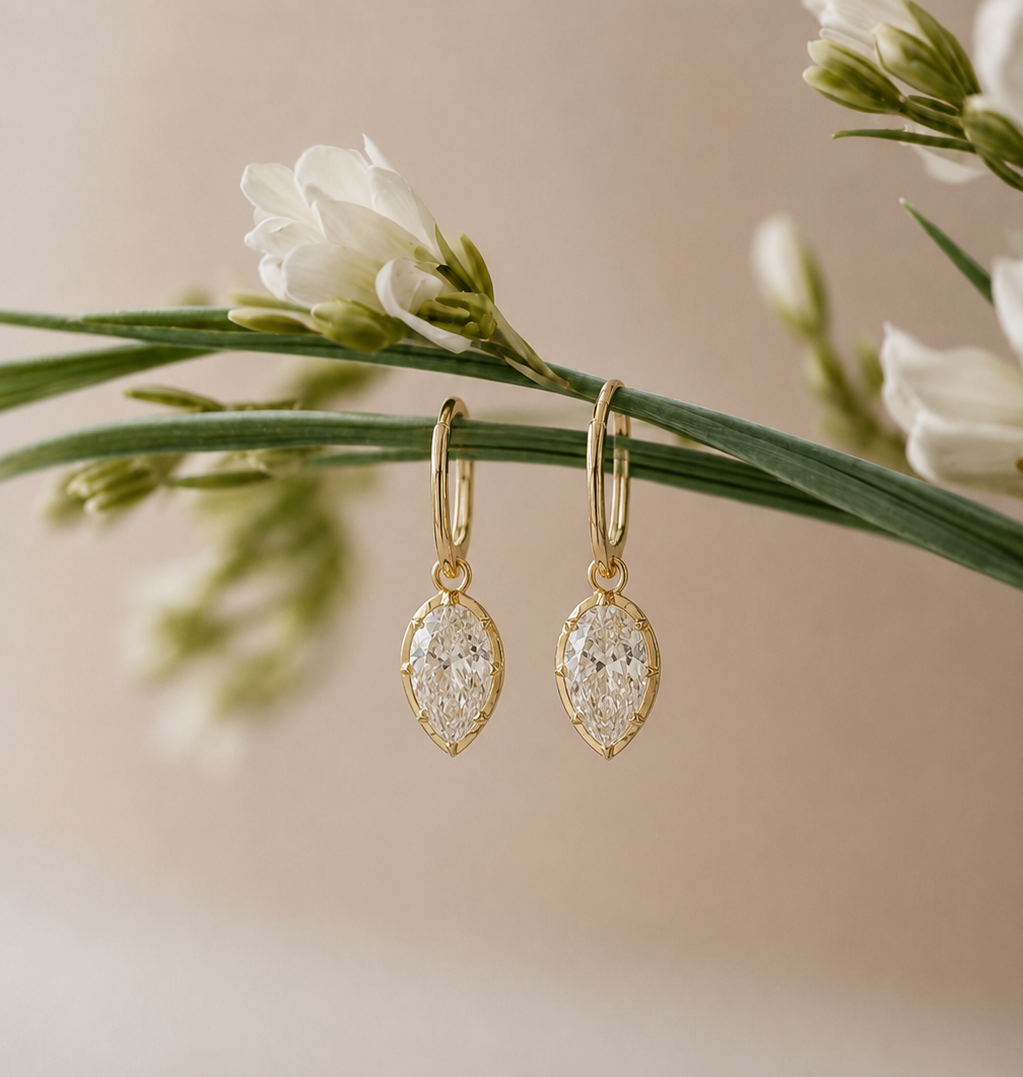 6.03 Ct Solitaire Drop Hoop Earrings | Pear Cut Bezel Set Diamond Dangle Hoop Earrings | Elegant Minimalist Luxury Earrings for Women