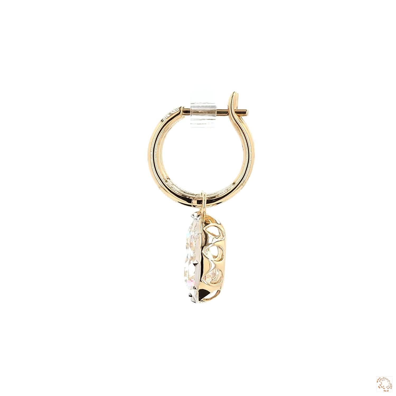 4.11 Ct Pear Cut Diamond Dangle Huggie Hoop Earrings, 14K Gold Teardrop Drop Earrings