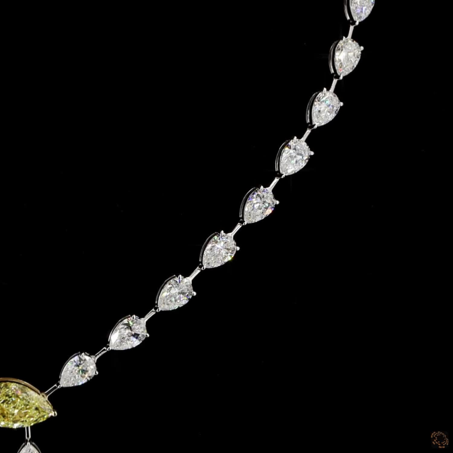23.63 Ct Fancy Yellow & White Pear Cut Diamond Lariat Tennis Necklace