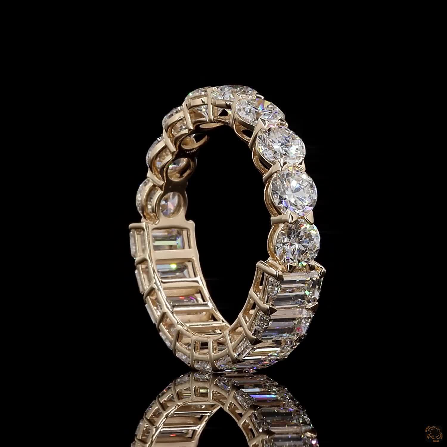 5.45 Ct Half Round Half Emerald Cut Diamond Eternity Ring | Multi-Shape Wedding Band in 14K Yellow Gold