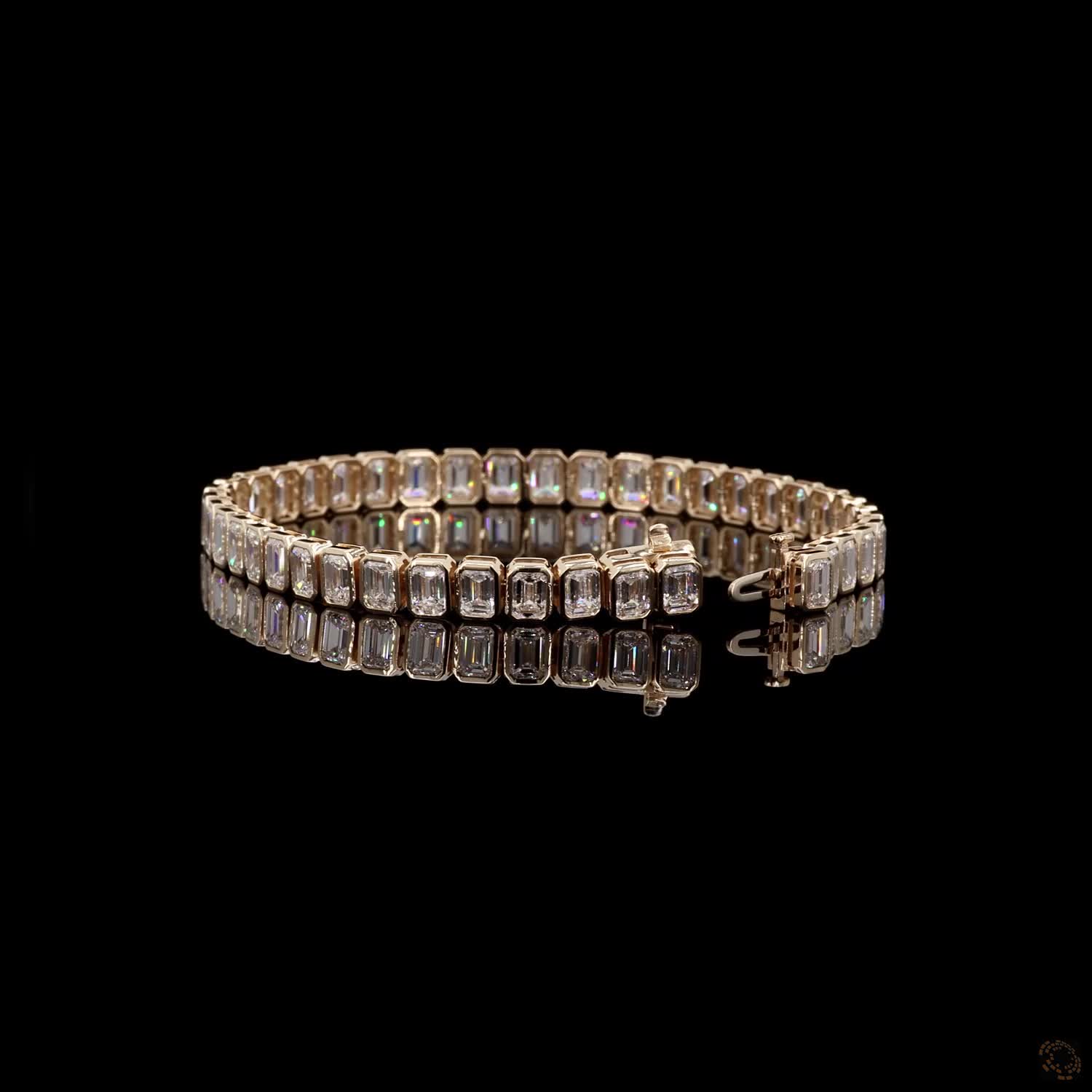 17.04 Ct Bezel-Set Emerald Cut Diamond Tennis Bracelet in 14K Yellow Gold