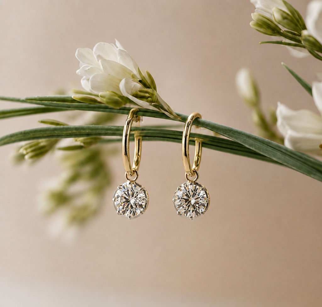 5.10 Ct Round Solitaire Drop Hoop Earrings | Bezel Set Brilliant Round Diamond Look Dangle Earrings | Minimalist Everyday Luxury Gift for Women