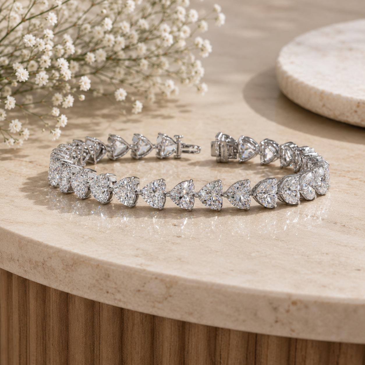 22.70 Ct Luxury Heart Cut Diamond Tennis Bracelet | Lab Grown Diamond White Gold Bracelet