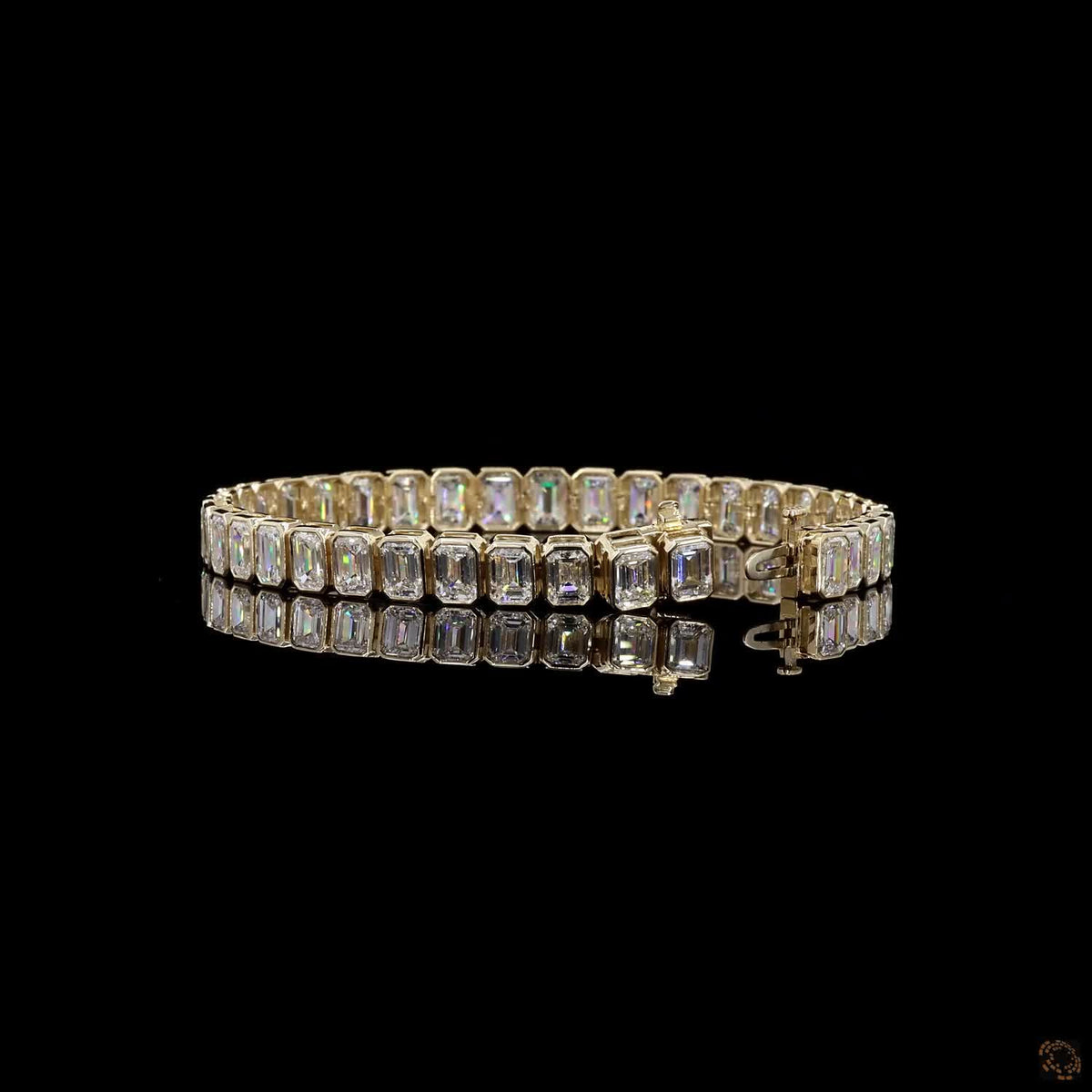 18.7 Ct Bezel-Set Emerald-Cut Diamond Tennis Bracelet in 14K Yellow Gold