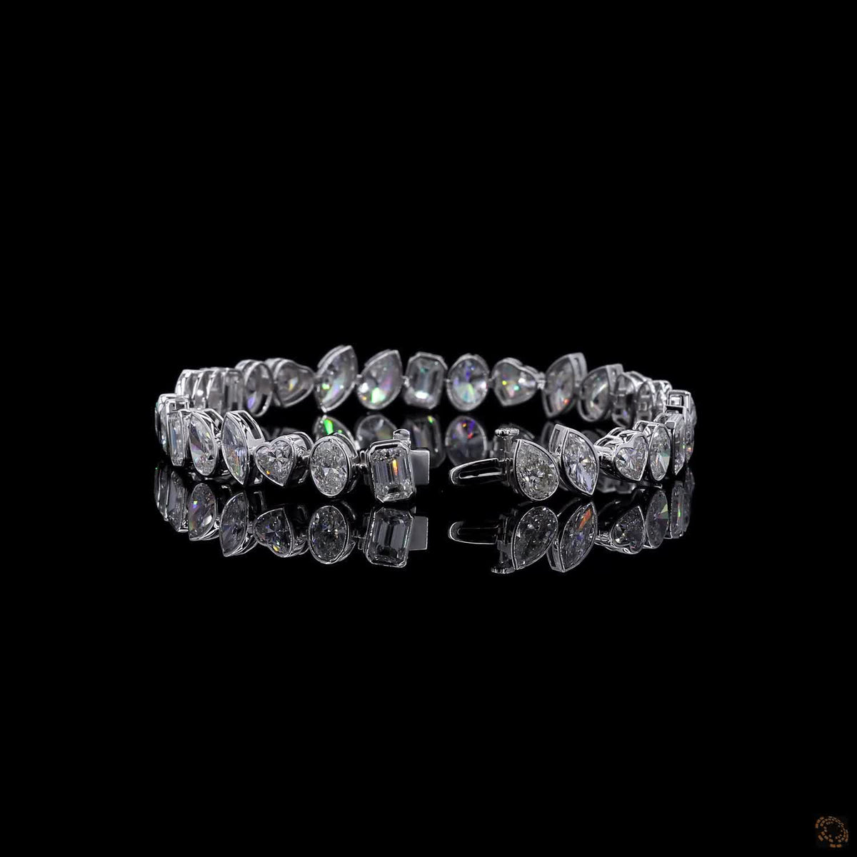 17.25 Ct Multi-Shape Bezel Set Fancy Bracelet in 14K White Gold | Fancy Cut Multi-Stone Line Bracelet