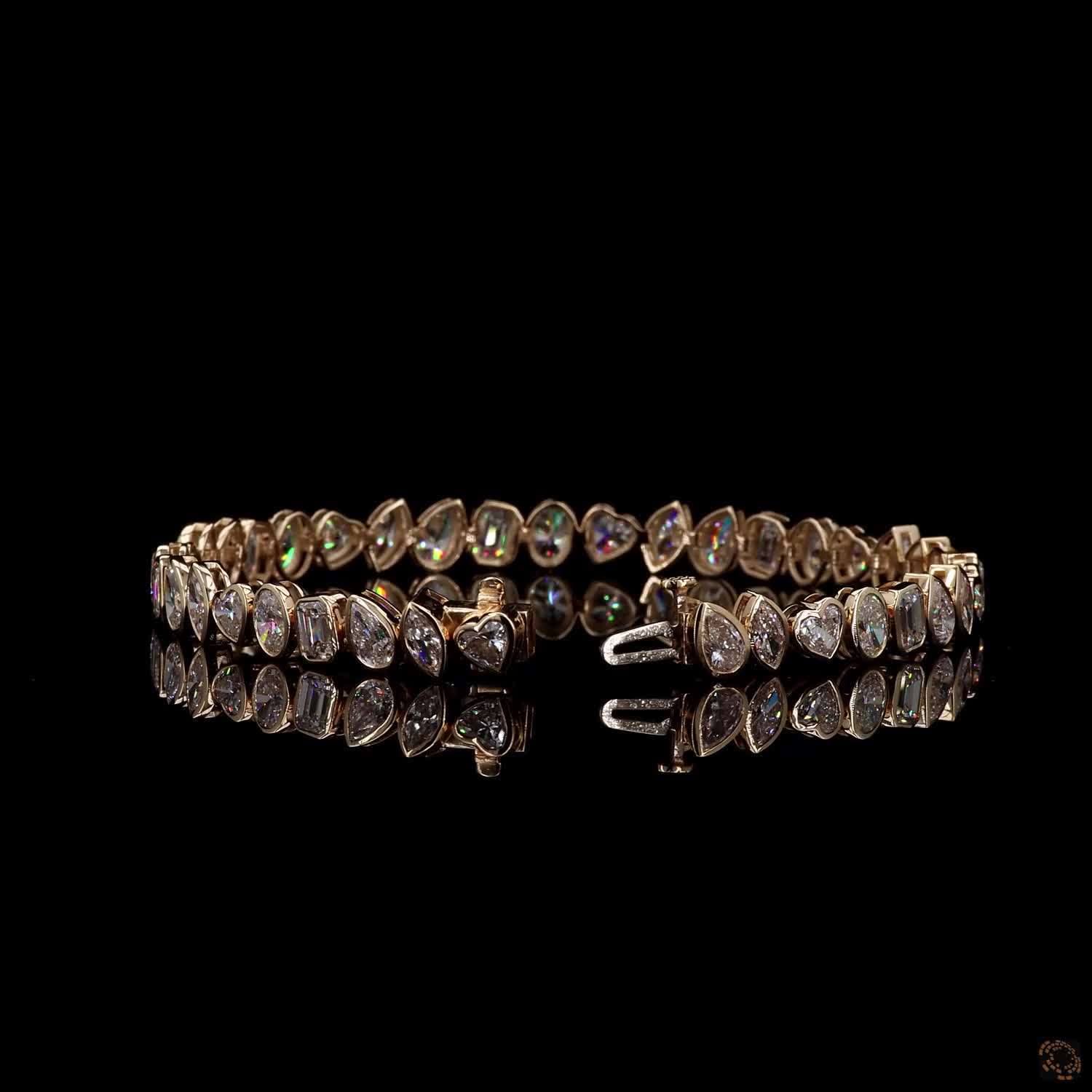 9.01 Ct Bezel-Set Mixed Cut Diamond Line Eternity Bracelet in Yellow Gold
