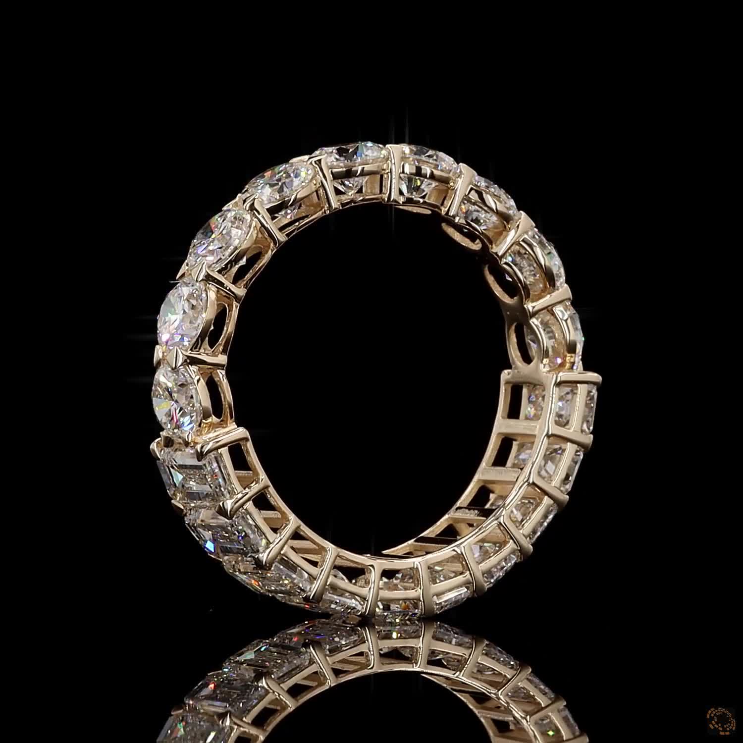 5.45 Ct Half Round Half Emerald Cut Diamond Eternity Ring | Multi-Shape Wedding Band in 14K Yellow Gold