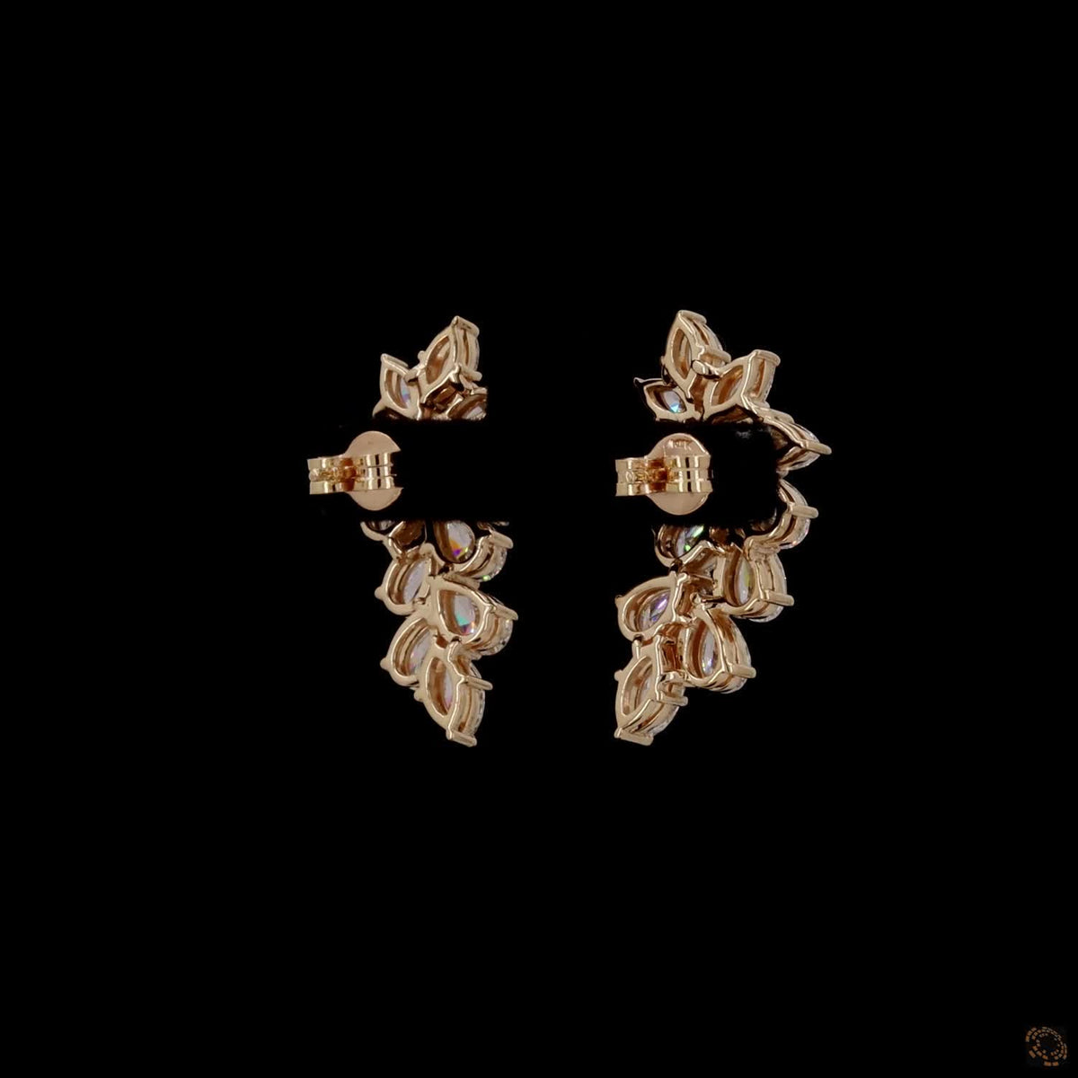 4.4 Ct Multi-Shape Ear Crawlers, Yellow Gold Leaf Cluster Earrings, Statement Bridal Vine Jewelry