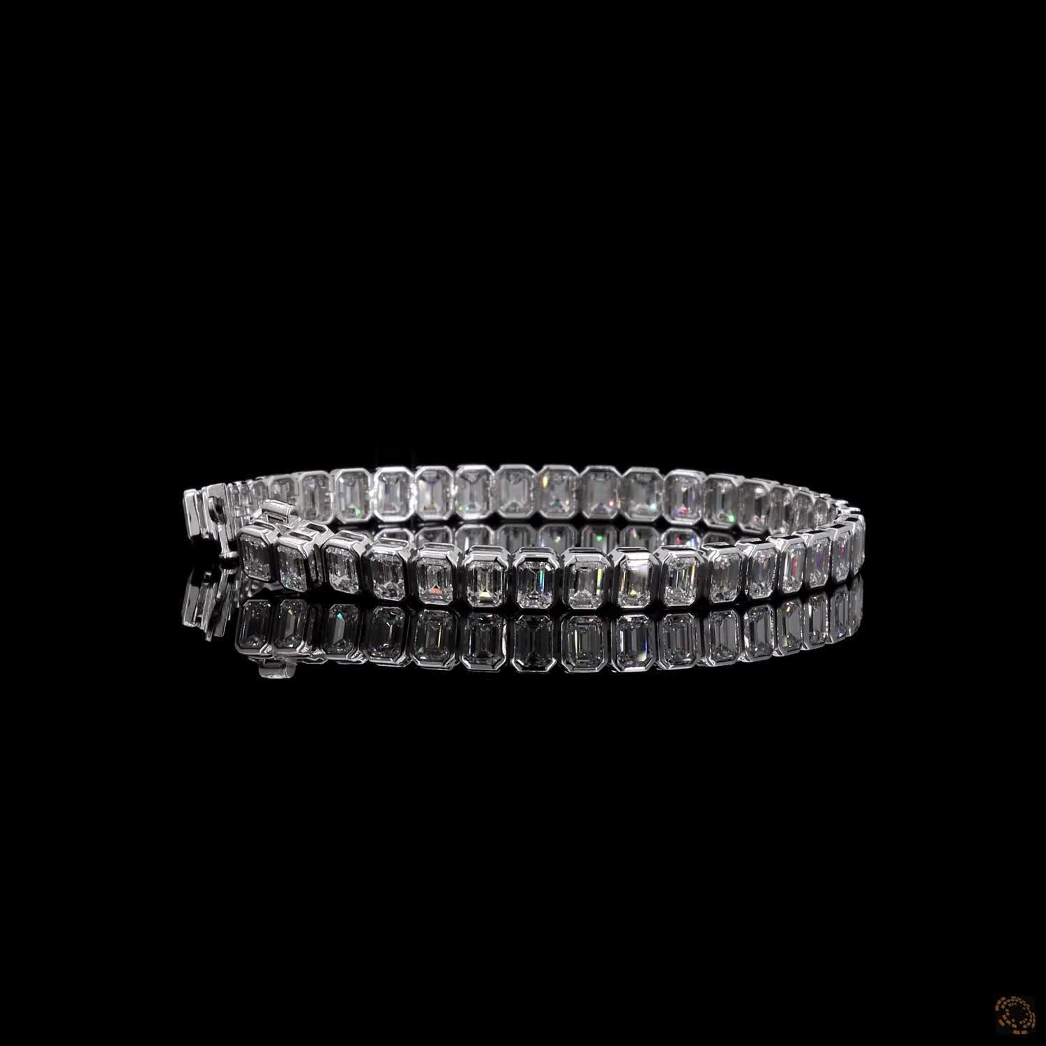 15.37 Ct Silver Rectangular Crystal Tennis Bracelet for Women – Elegant Sparkling Link Bracelet