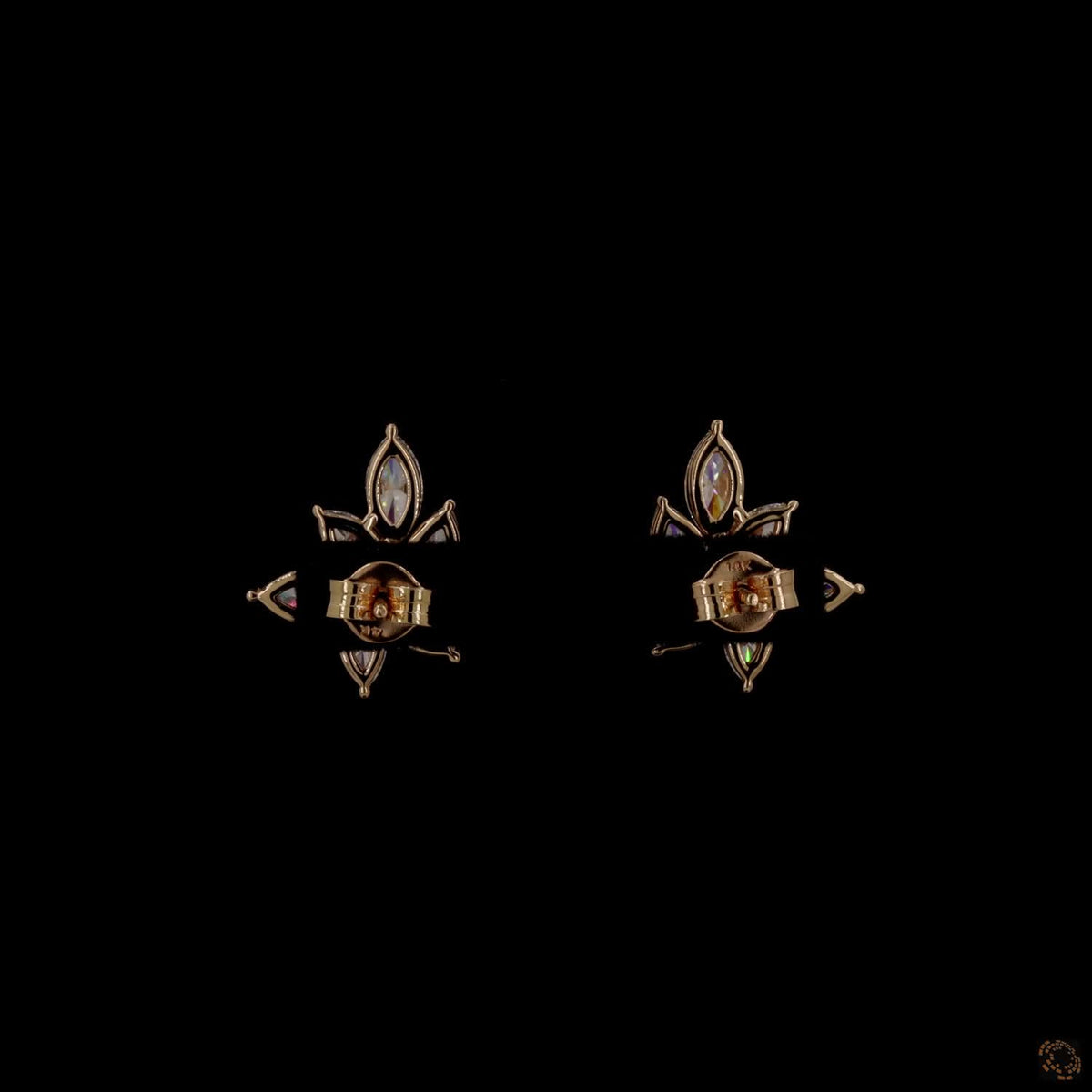 2.93 Ct Marquise Cut Cluster Stud Earrings in 14K Yellow Gold | Floral Leaf Cluster Earring