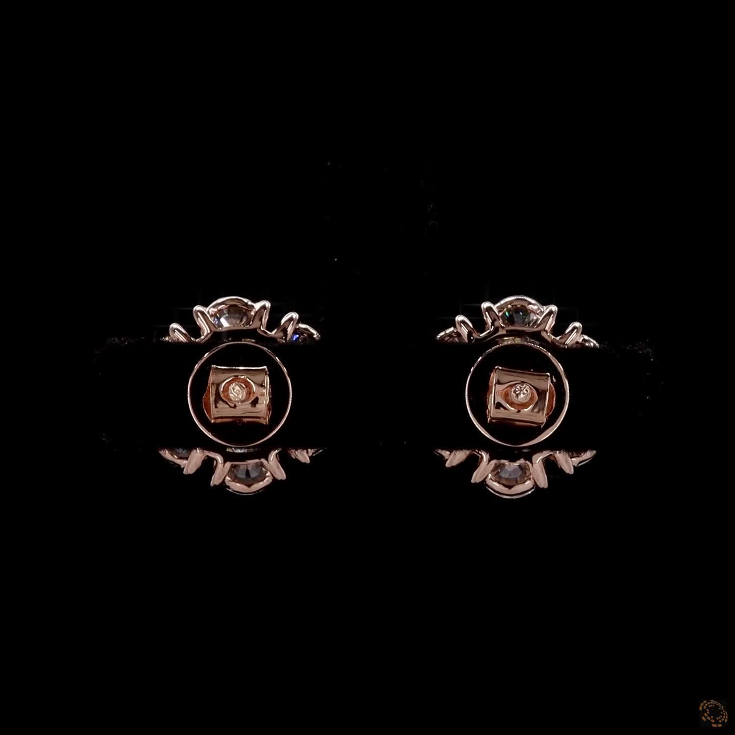 3.11 Ct Round Diamond Floral Cluster Stud Earrings in 14K Rose Gold | 7-Stone Flower Solitaire Look Studs