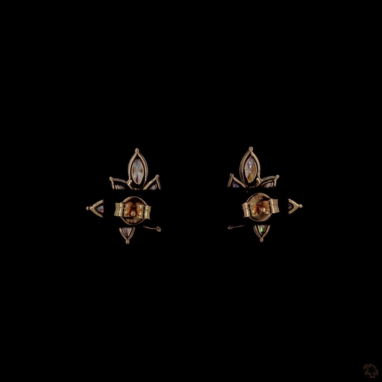 2.93 Ct Marquise Cut Cluster Stud Earrings in 14K Yellow Gold | Floral Leaf Cluster Earring