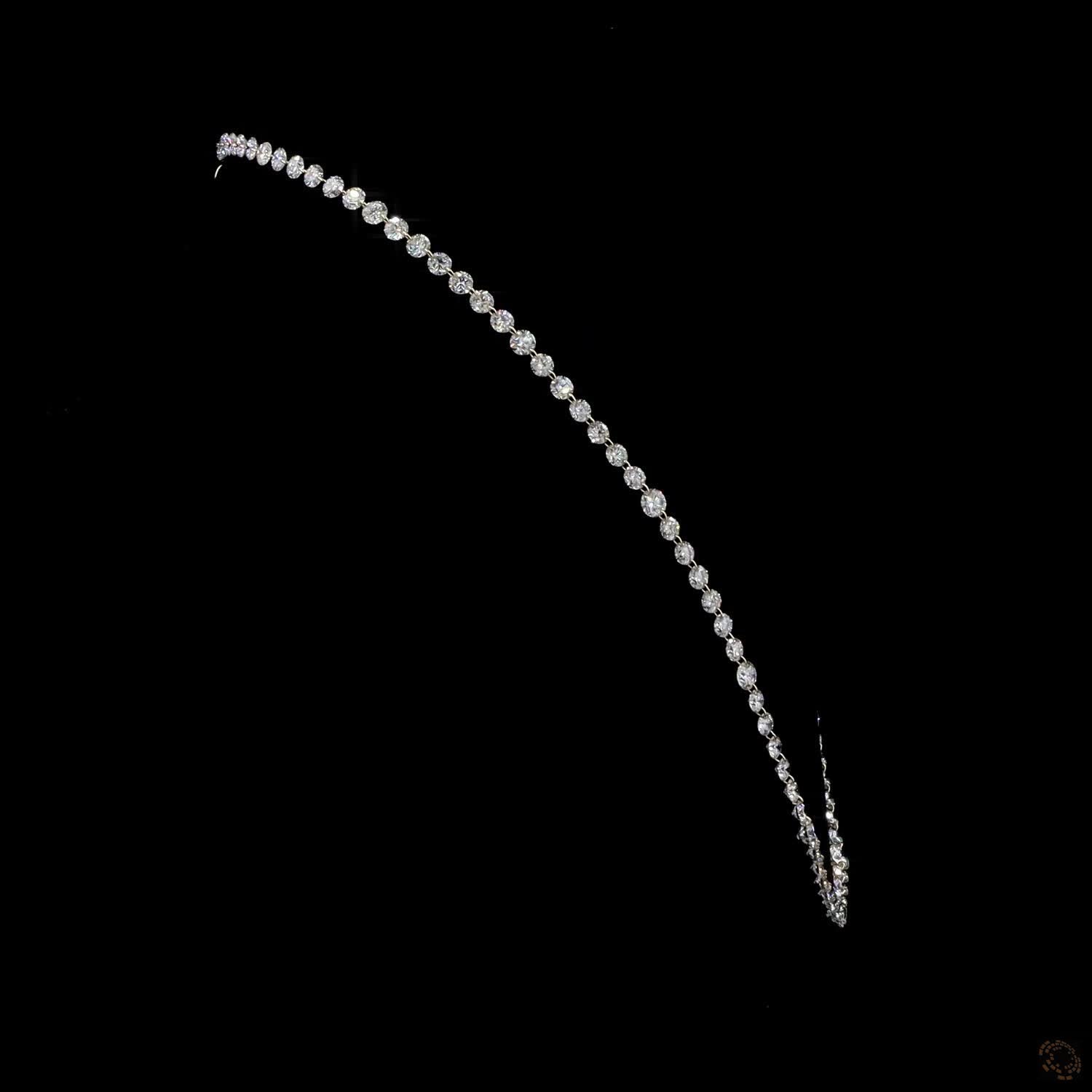 22.87 Ct graduated diamond tennis necklace, round brilliant diamond Riviera necklace, classic diamond choker, floating diamond strand, yellow gold prong-set diamond necklace