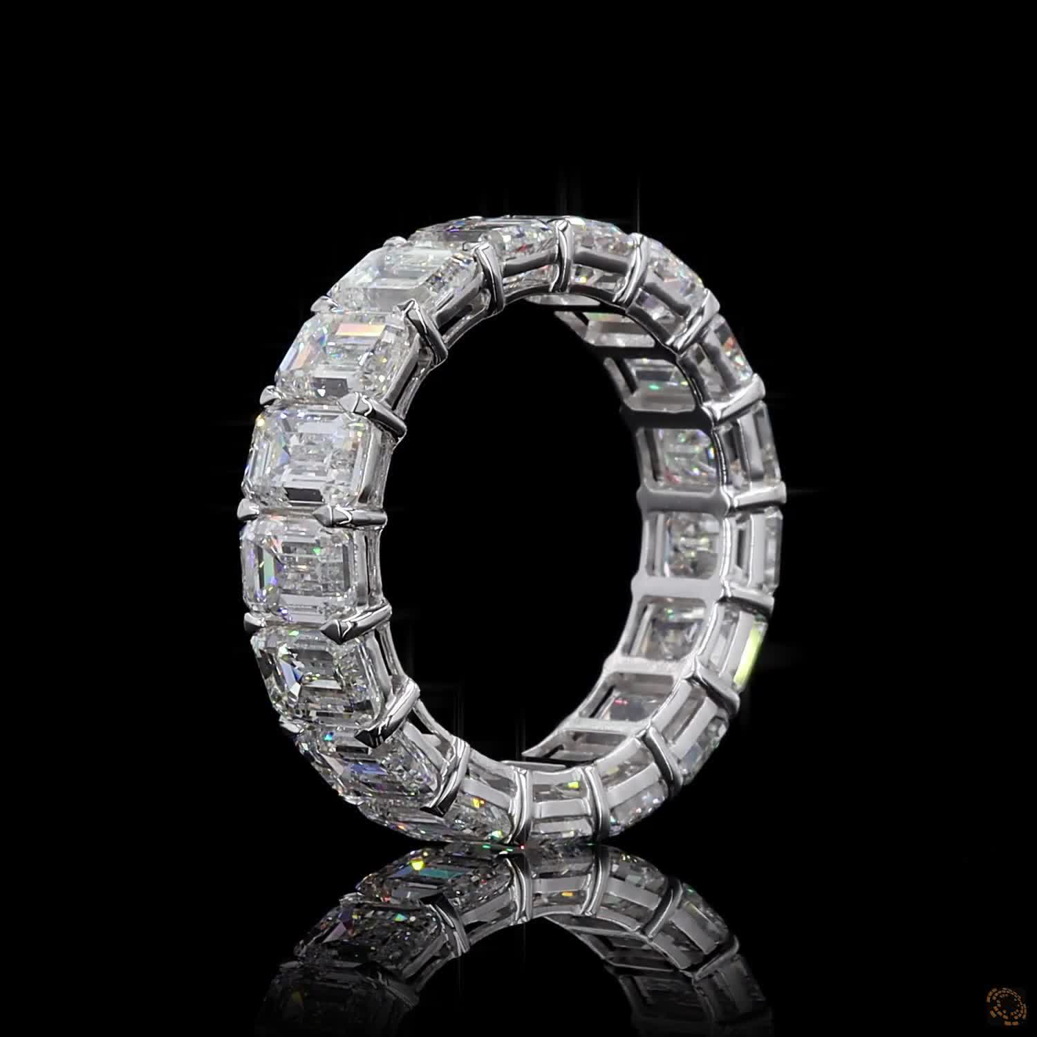 8.58 Ct Vertical Emerald-Cut Diamond Shared-Prong Eternity Ring