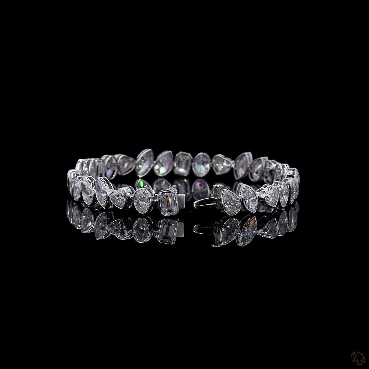 17.25 Ct Multi-Shape Bezel Set Fancy Bracelet in 14K White Gold | Fancy Cut Multi-Stone Line Bracelet